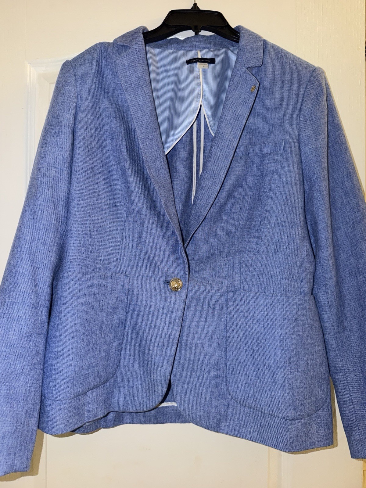 Tommy Hilfiger Powder Blue Women’s Blazer Size 16 NWT elbow patches