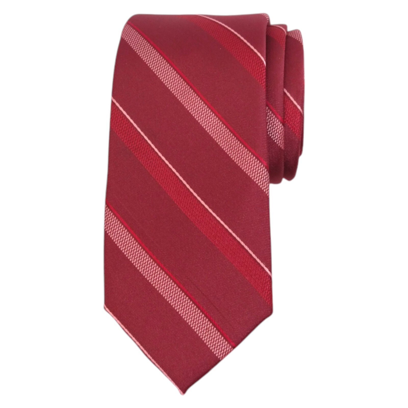 1670 Mens Slim Stripe Tie Red Cranberry Woven 2.5 Narrow Modern Fashion Necktie