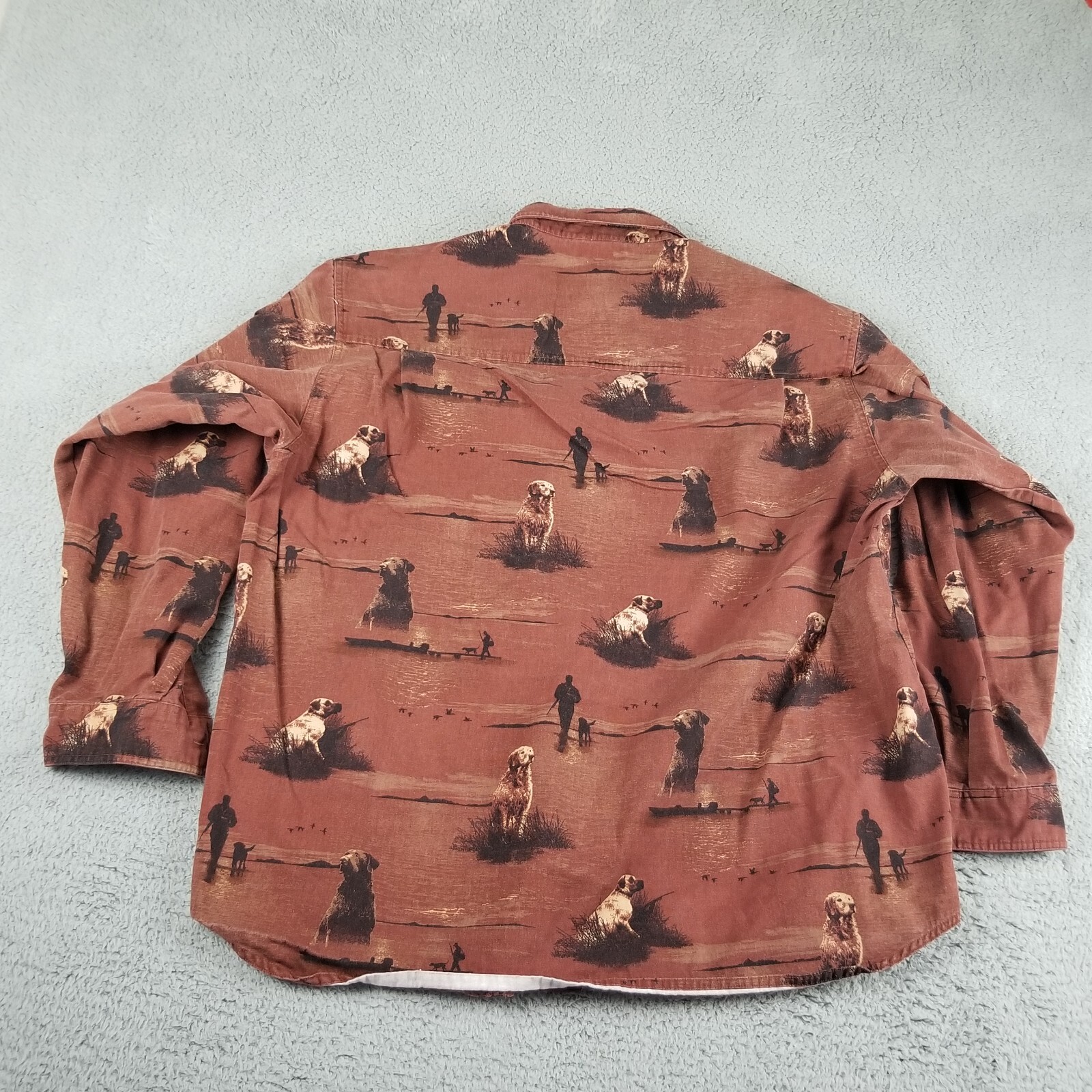 Columbia River Lodge AOP Button Shirt All Over Dog Print Brown Rust Mens 2XB Big