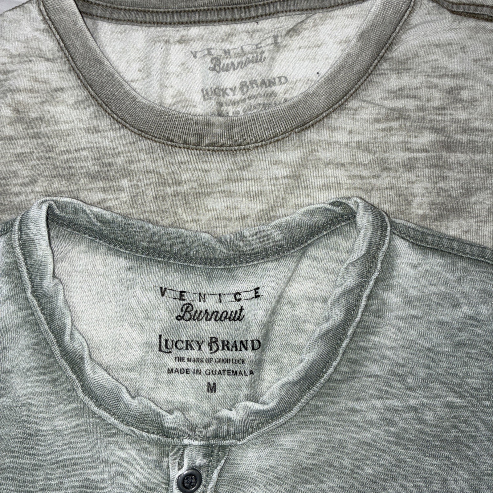 Lucky Brand Venice Burnout Henley T Shirt Mens M Gray Cotton Blend Lot Of 2
