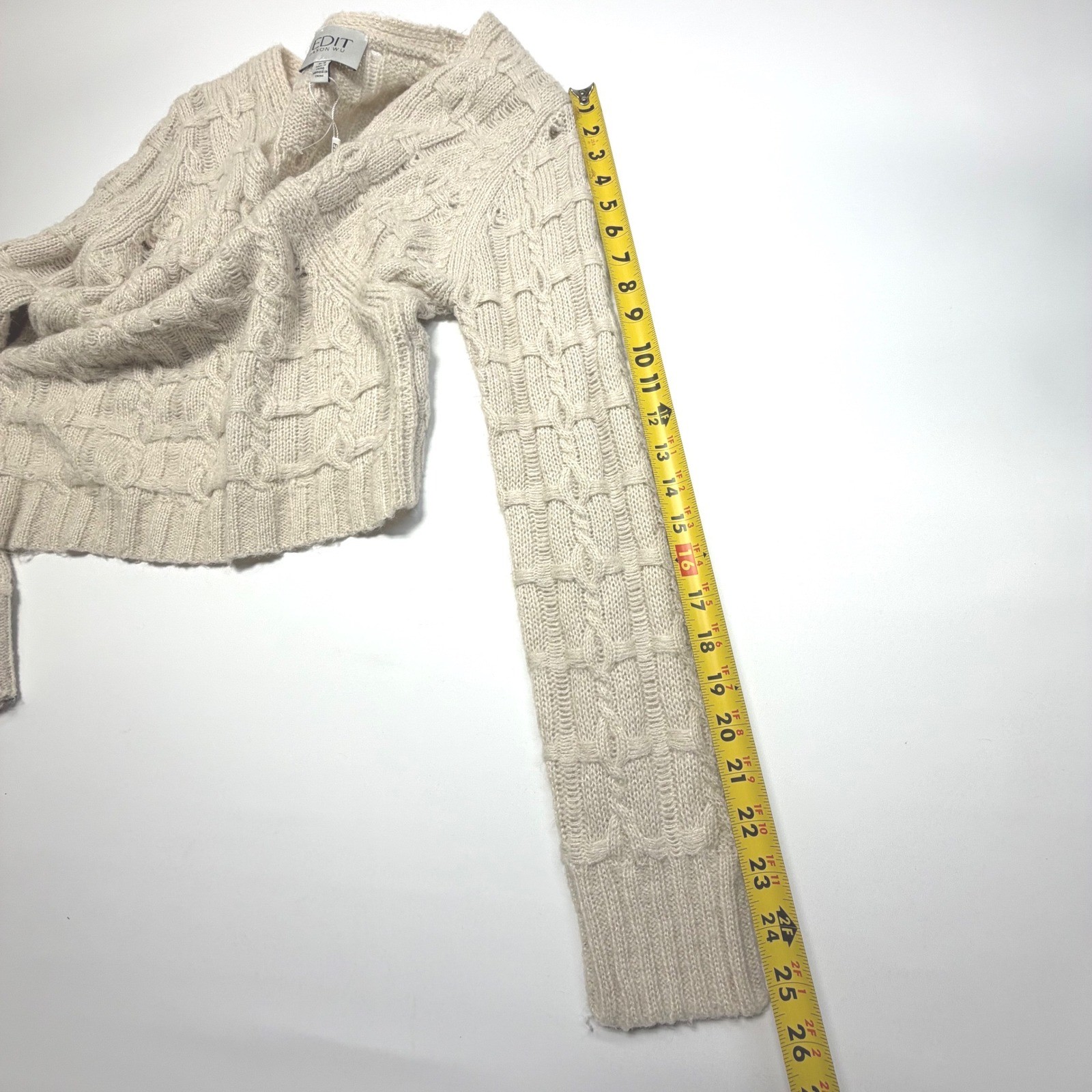 EDIT Jason Wu Cable Knit Wrap Sweater Cropped Neutral Cozy Size M