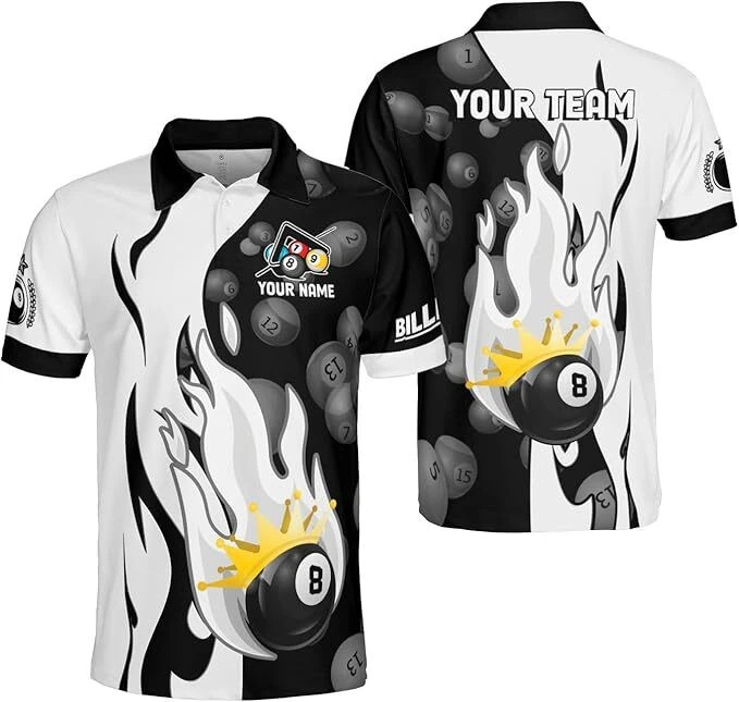 Custom Billiard Polo Shirt Personalized Team Name 8 Ball Shirt Full Size