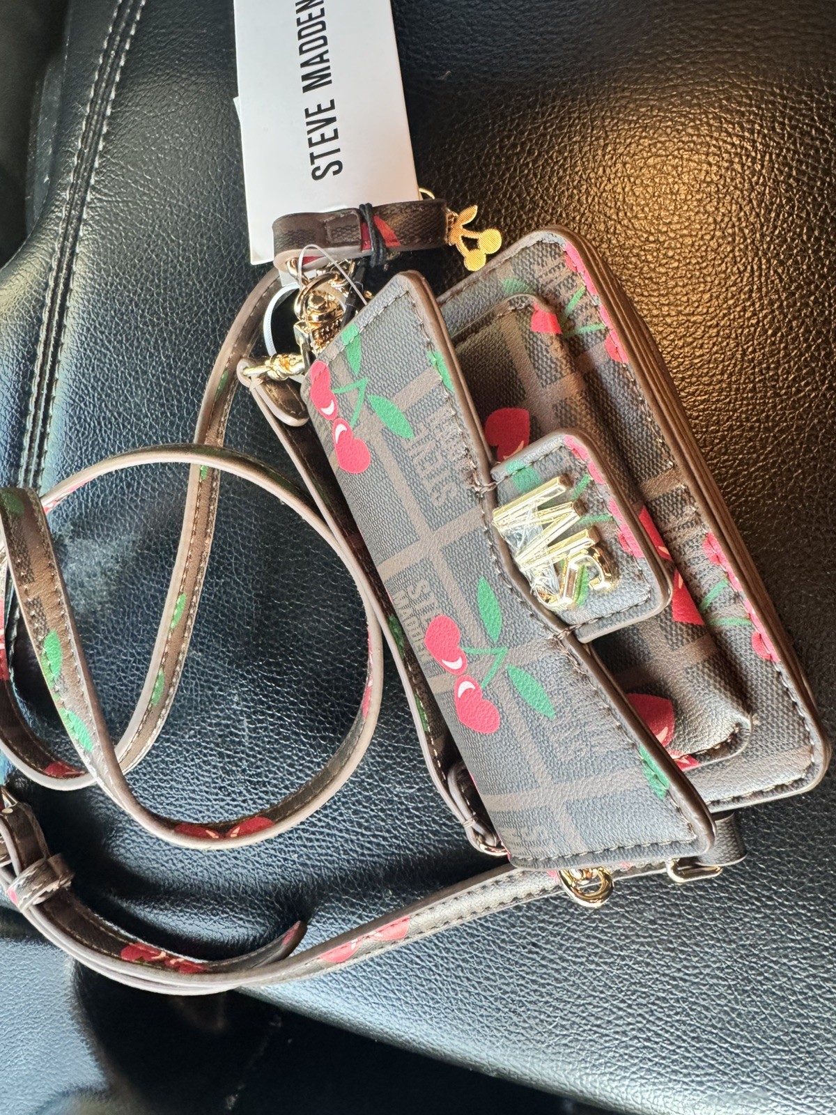 Steve Madden Embroidered Red Cherry Print ZA Wallet + Wrist Strap NWT