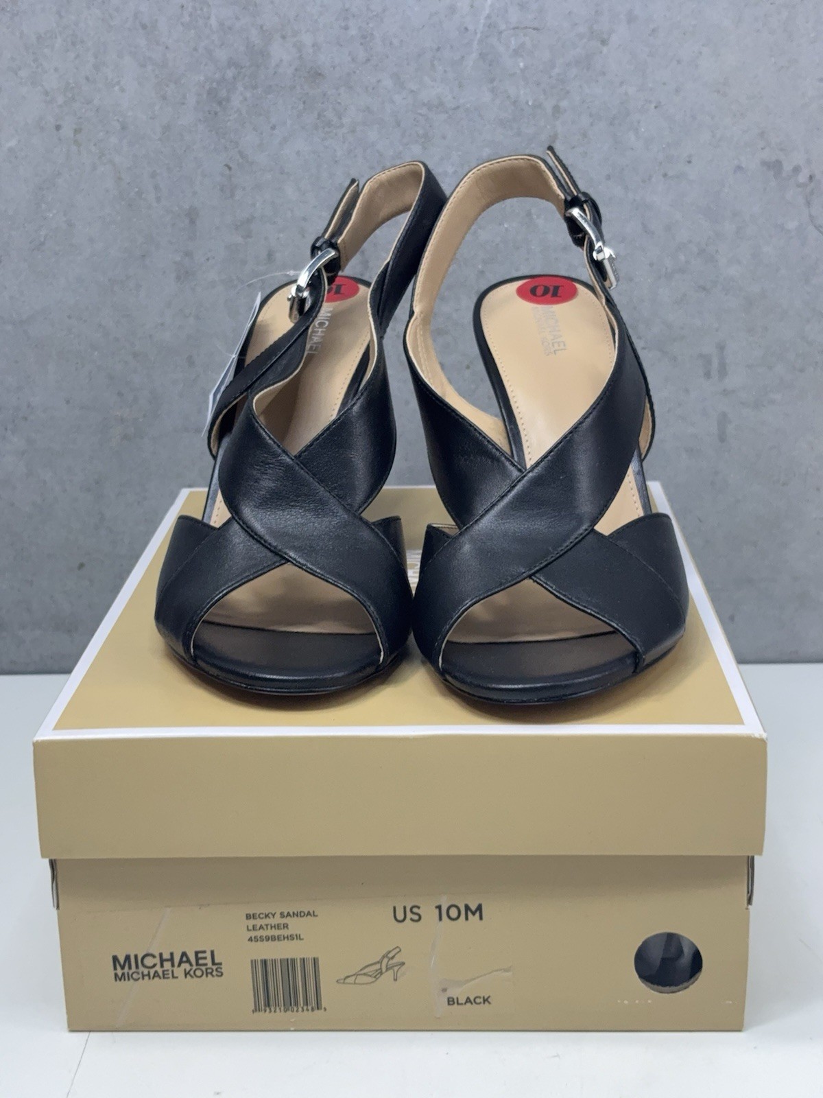 Michael Kors Becky Black Leather Cross Strap Slingback Heeled Sandals Size 10M