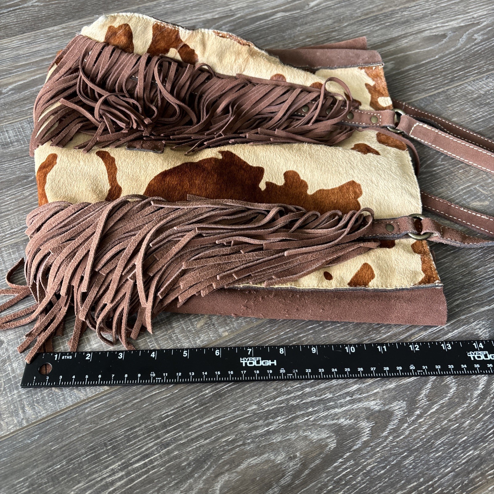 Patricia Nash Leather & Cowhide Print Mwith Leather Fringe Tote Purse – See Pics