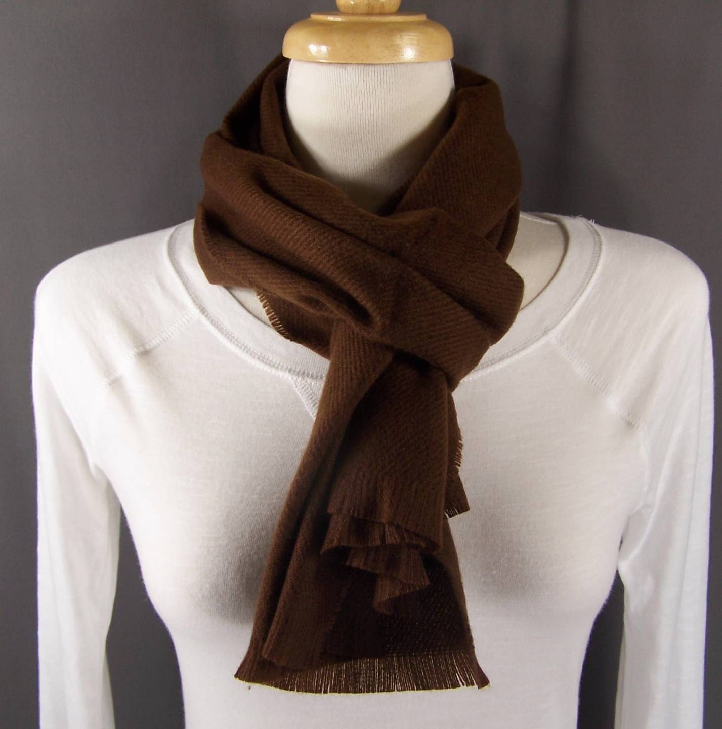 Dark Brown smooth flat knit wool touch feel scarf 56″ long winter wrap soft