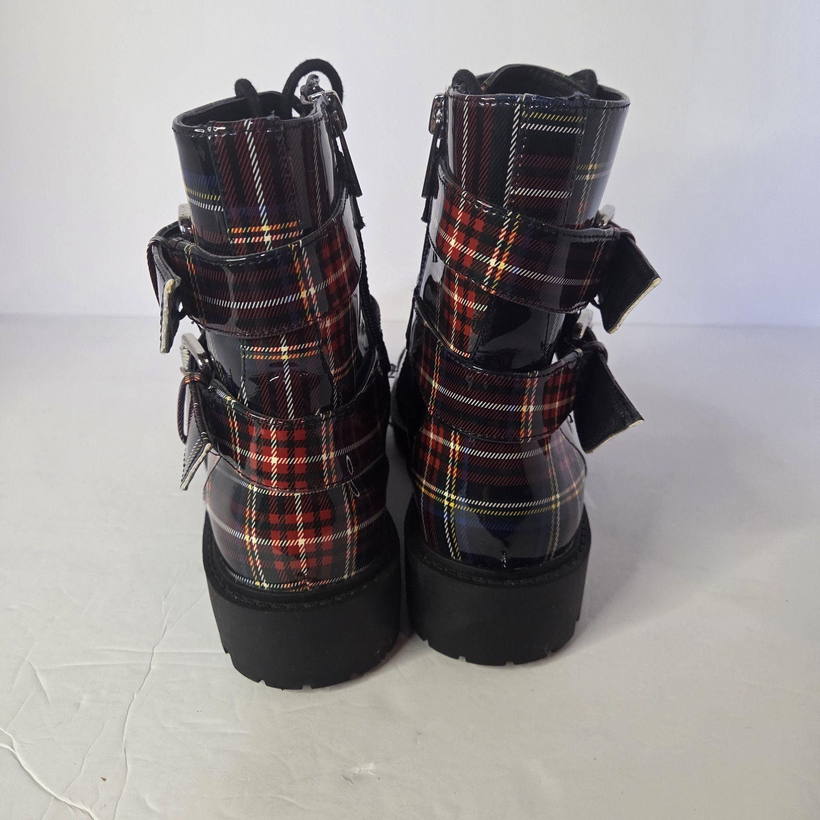 Jessica Simpson KERINA 2 Plaid Patent Leather Women’s 7 Strap Buckle Combat Boot