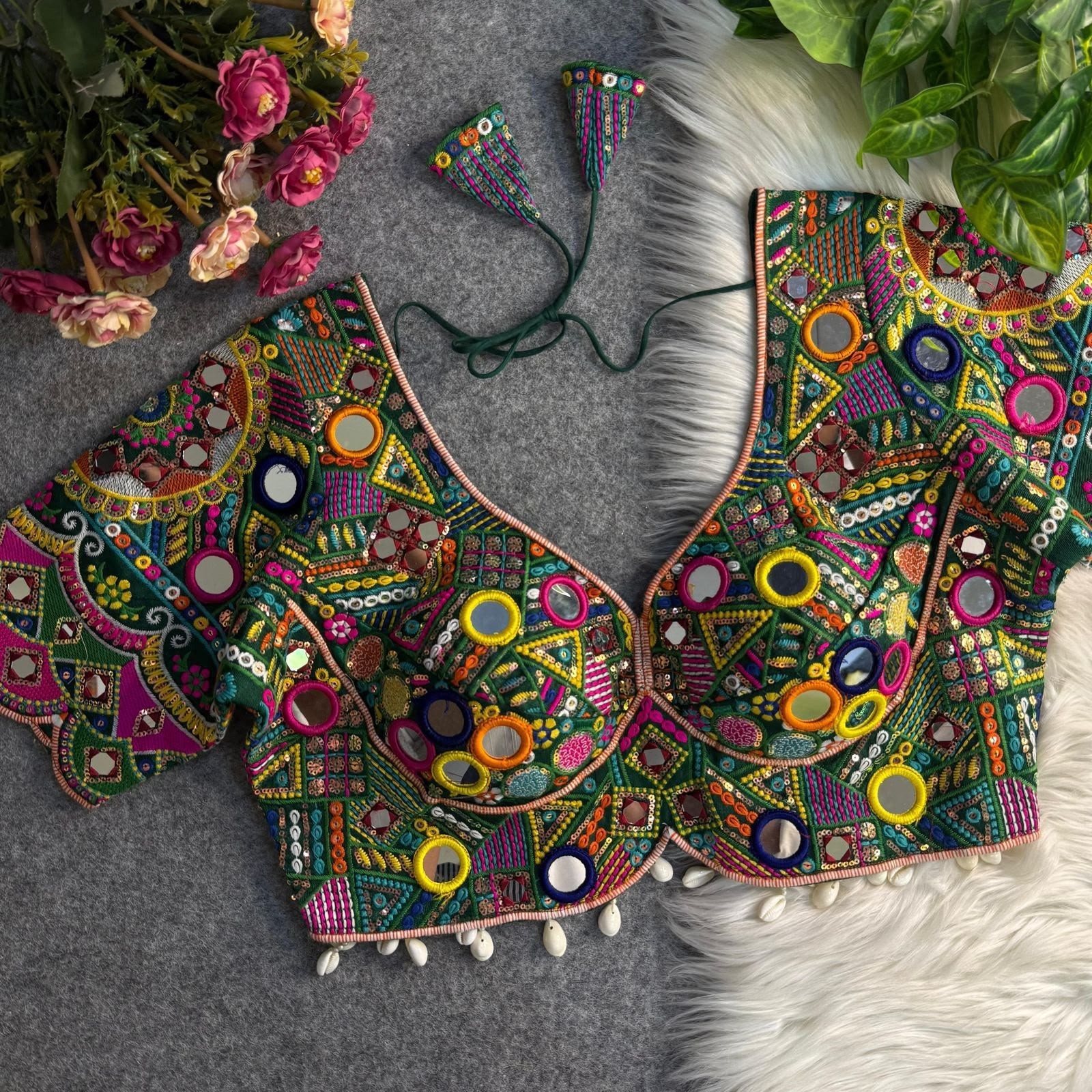 Women Handmade Mirror Work Blouse Embroidered Indian Choli Size 38 40 42