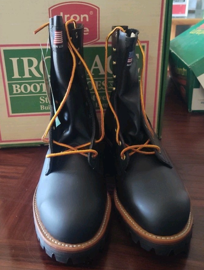 NEW IRON AGE STEEL TOE FULL GRAIN LEATHER Black BOOTS SIZE 10 EEE