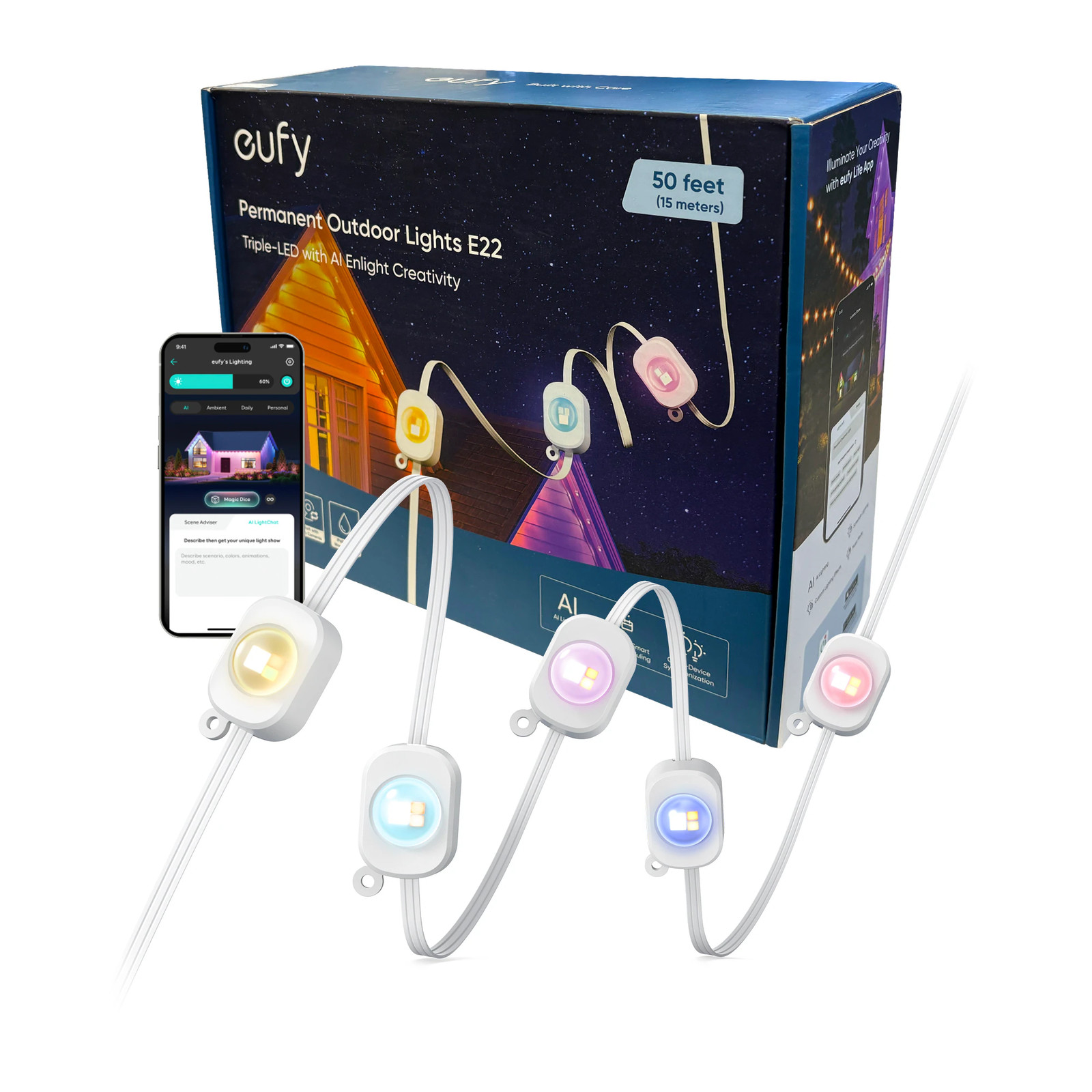 eufy 50-ft Plug-in White Indoor/Outdoor String Light with 30 Multicolor -L|22850
