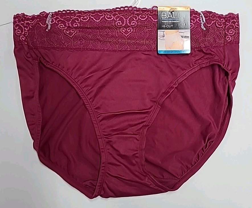 BALI Hi-Cut Underwear Panties 5-Pair Smoothing DFPC62 Maroon RED L/7 Large NWT