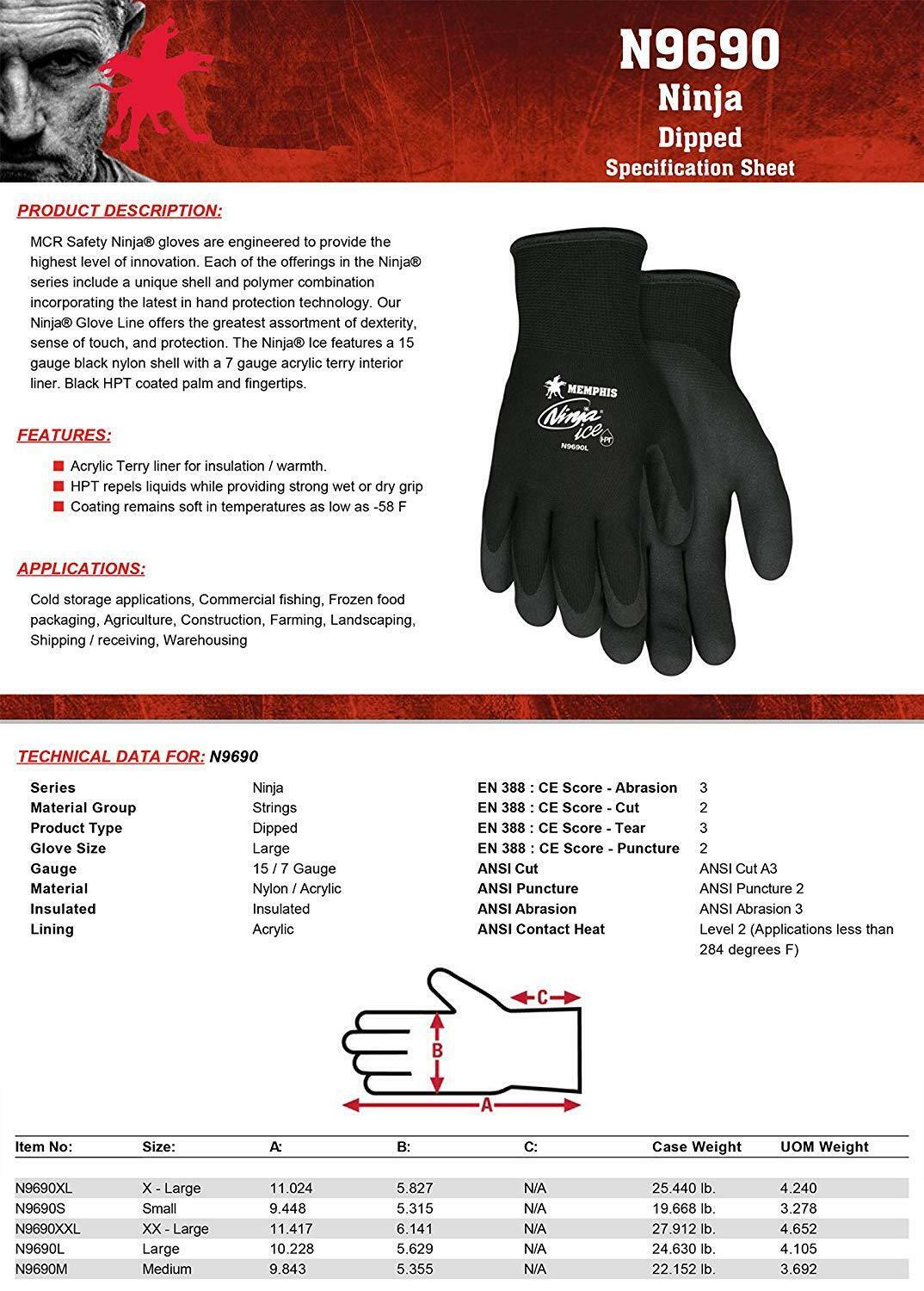 2- Ninja Ice Insulated Cold Weather Warm Winter Safety Palm Coated WORK GLOVES