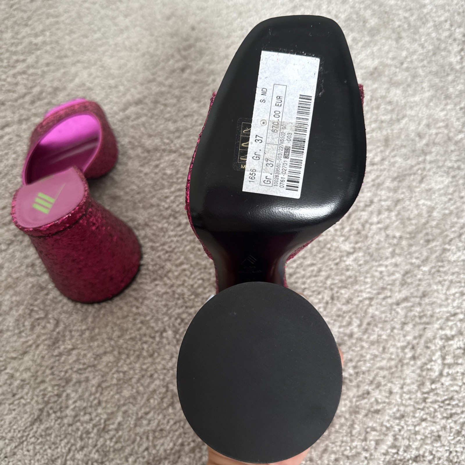 NWT The Attico Devon 115 mm Glitter Mules Pink Eur Size 37 US Size 6.5/7