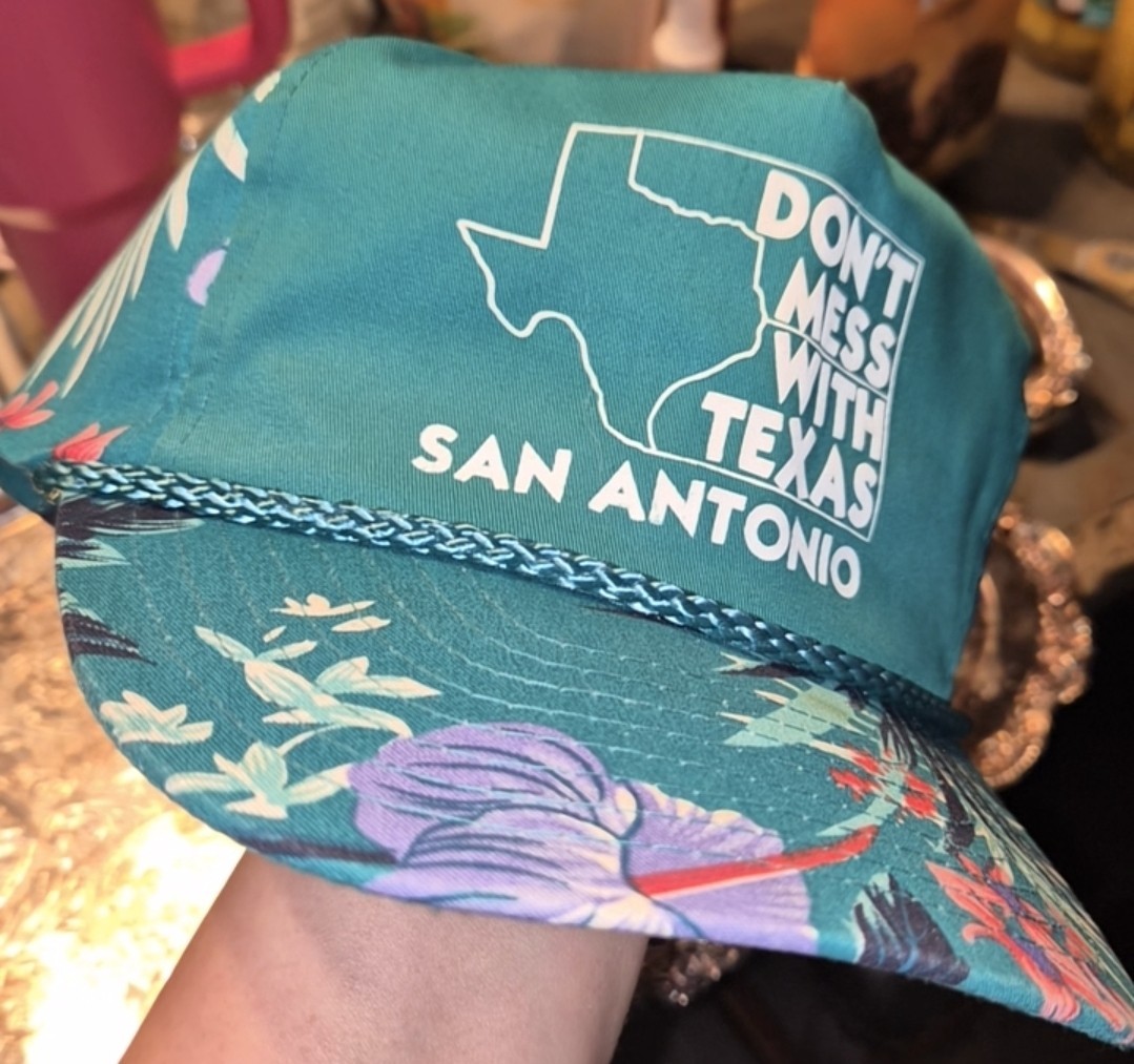 Vintage TEXAS Trucker Hat Rope men Flat Bill Teal Hawaiian Print SnapBack Nissin