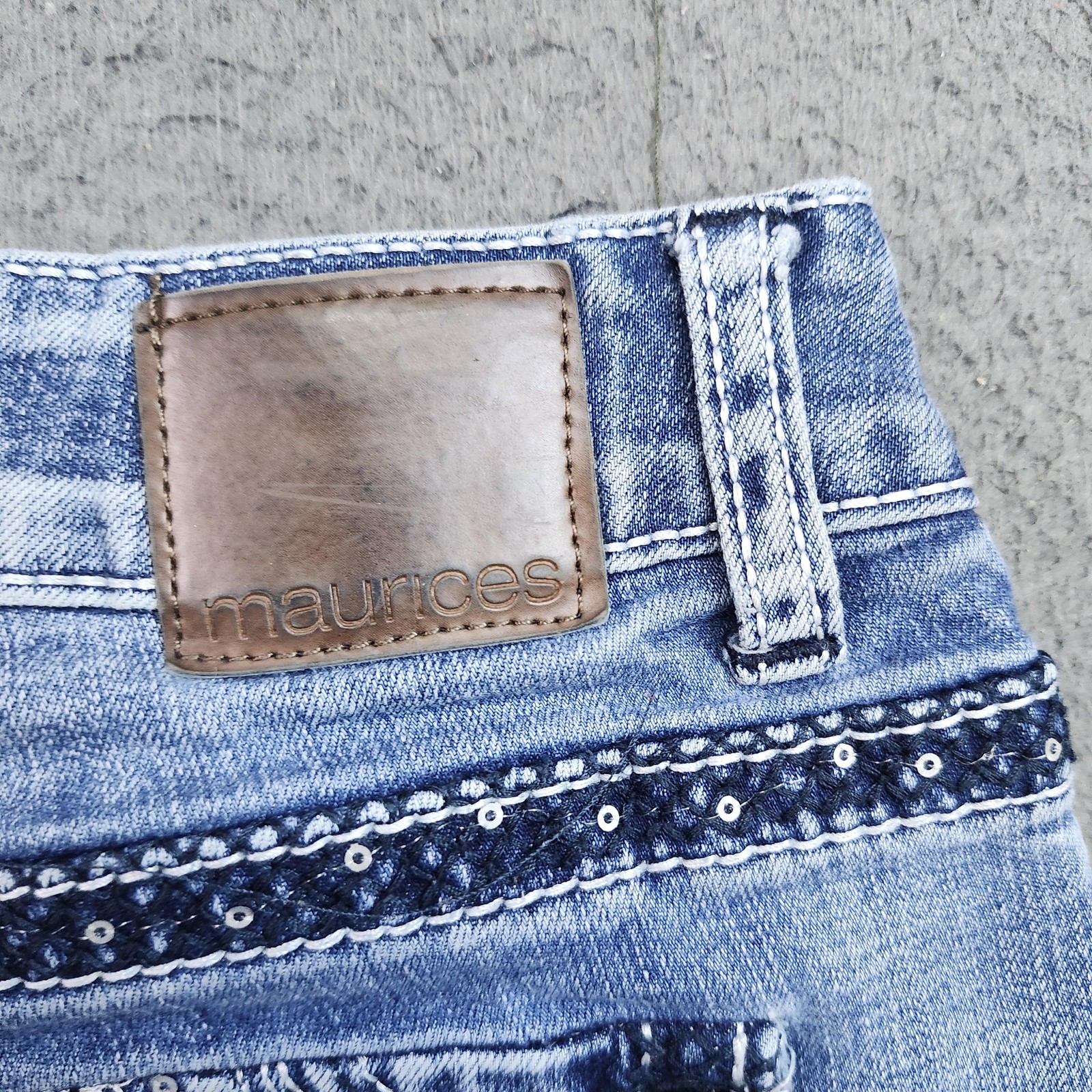 Maurices Bootcut Jeans Juniors 13/14 Reg Blue Wash Stretch Embellished 32×31