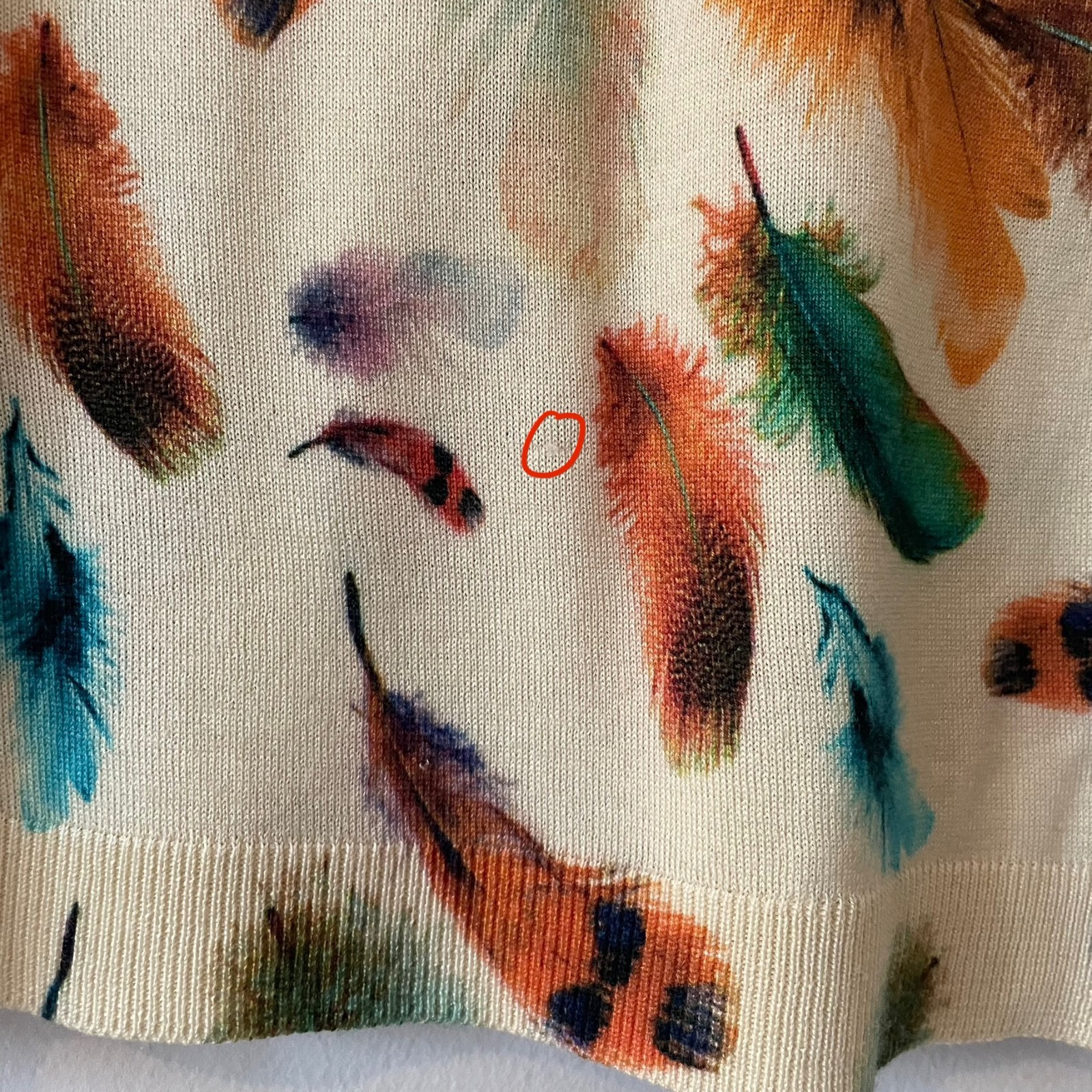 Richard Grand Cashmere Silk Feather Printed Knit Sweater Size S Novelty Luxury