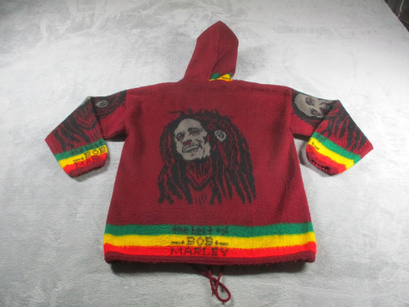 Tahuantinsuyo Sweater Mens M Red Wool Bob Marley Hooded Full Zip Graphic Rasta