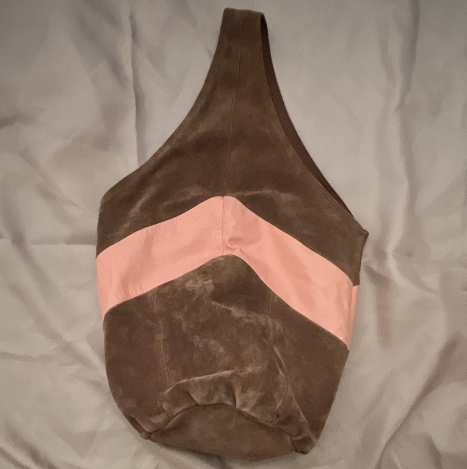 Brown/Pink Colorblock Leather Suede Women’s Shoulder Bag Stitching Accents
