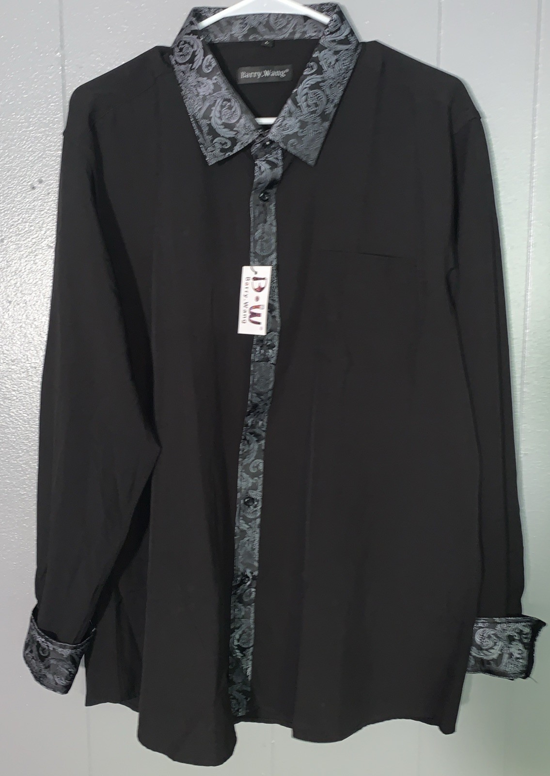 Barry Wang Men’s Black Paisley Long Sleeve Button Down Shirt (Large)