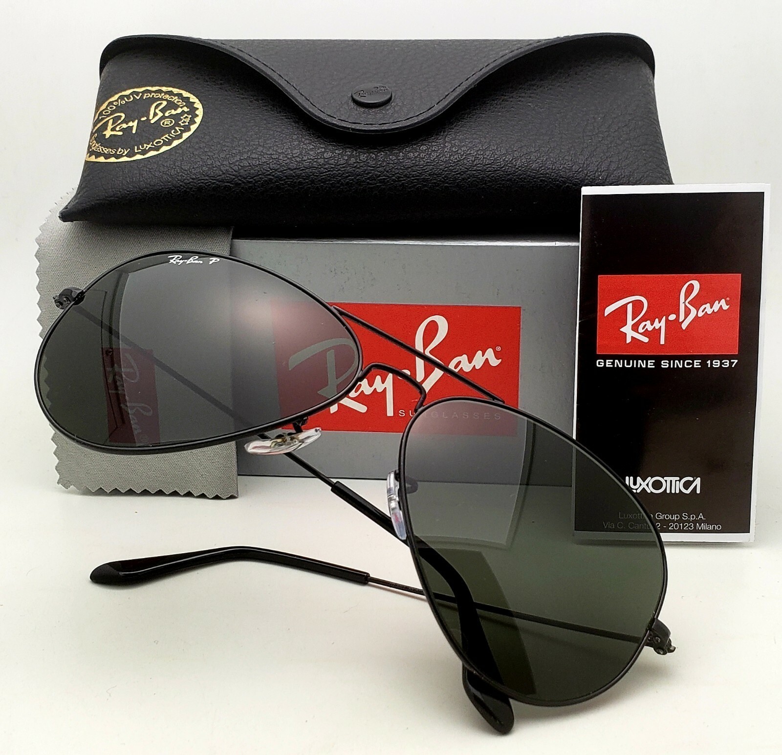 RAY-BAN Aviator Sunglasses RB 3025 002/58 58-14 Black Frames w/ Polarized Lenses