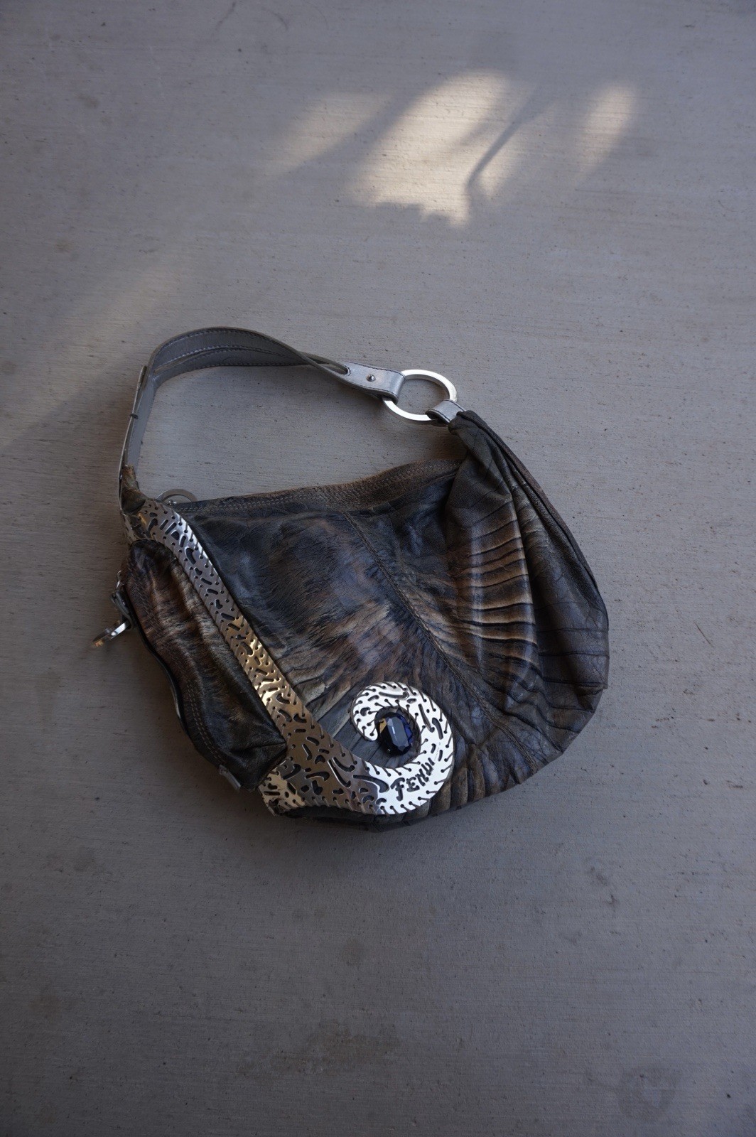 Vintage Custom Fendi Oyster Leather Sterling Silver Hand Bag Purse