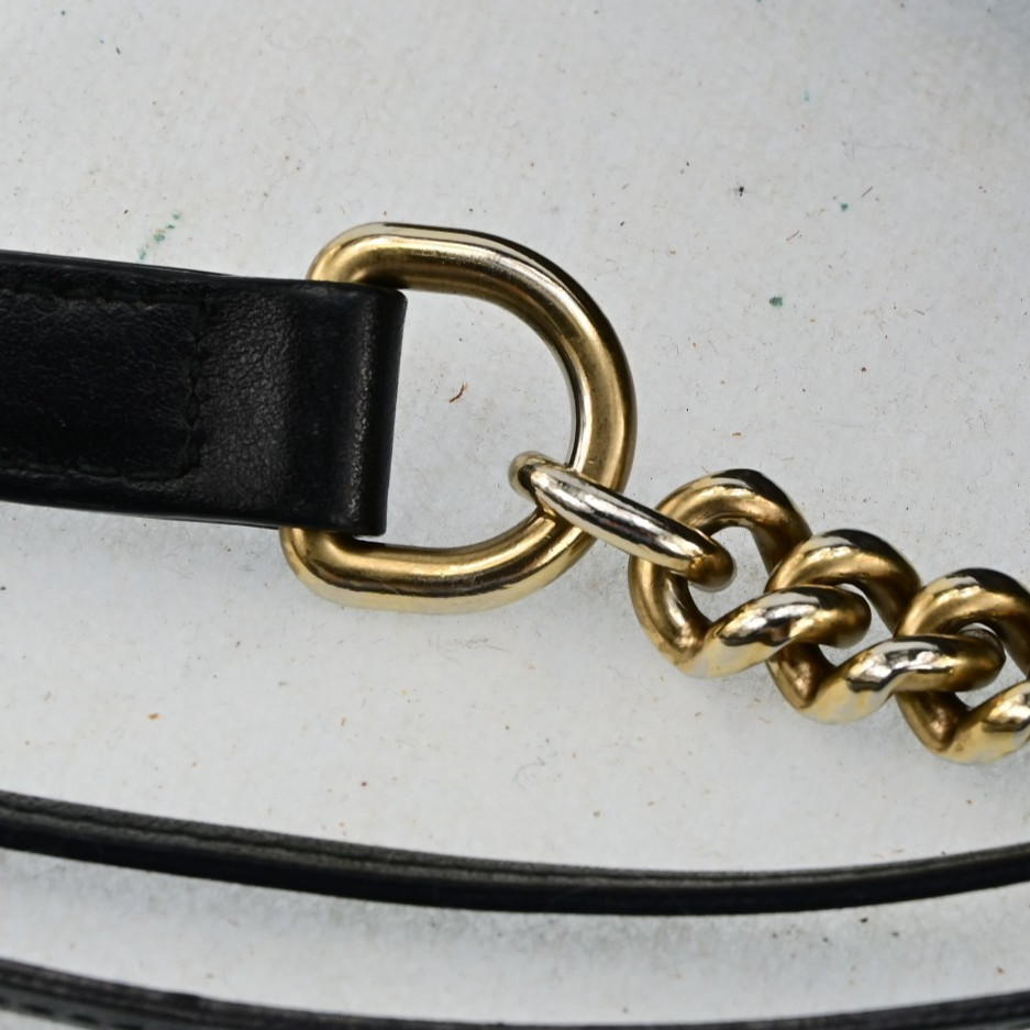 Auth GUCCI GG Marmont Chain Shoulder Cross Bag Leather 447632 Black F1594SG708