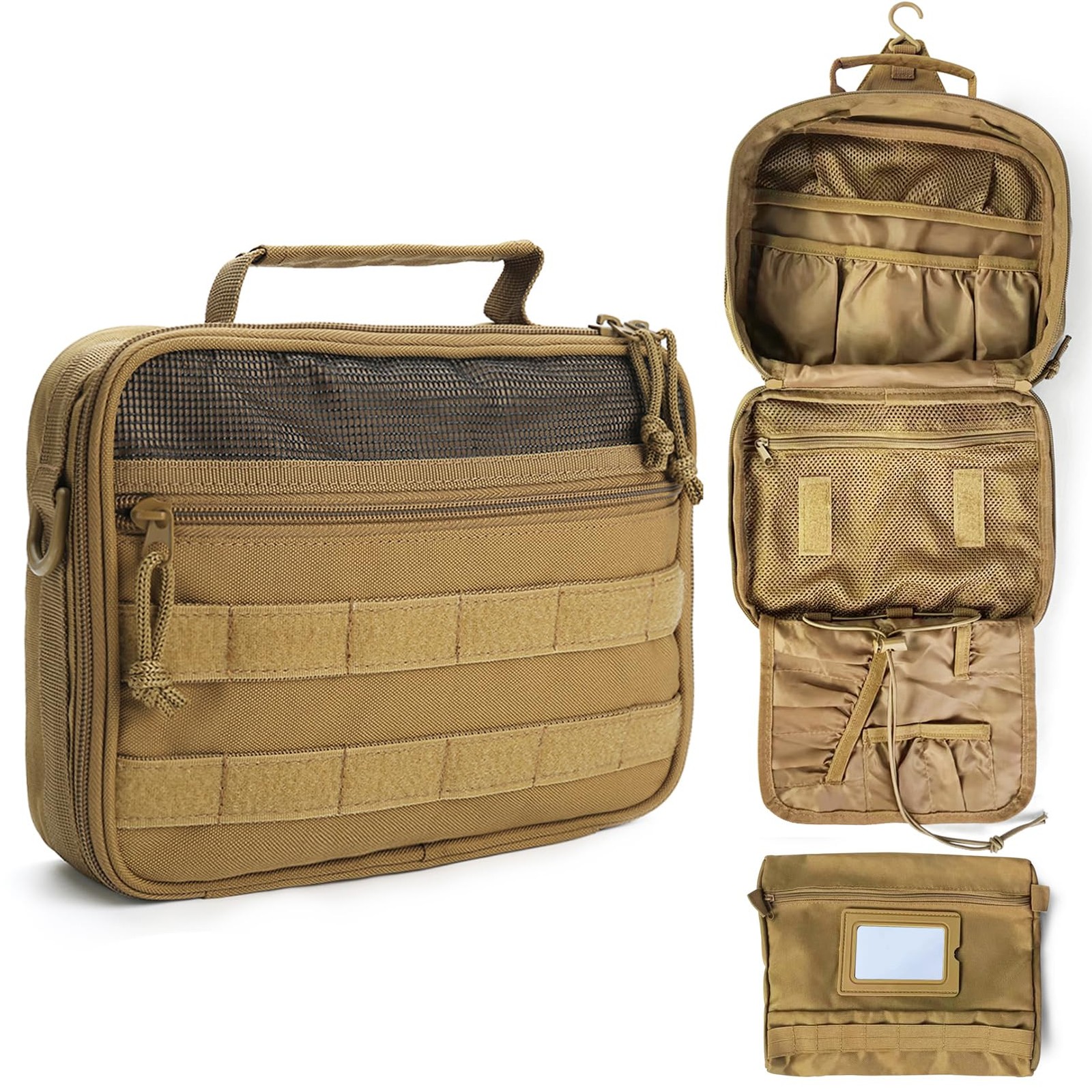 SMONT Tactical Toiletry Bag for Men Travel, 9.5 x 7.9 x 2.7 inches, Brown