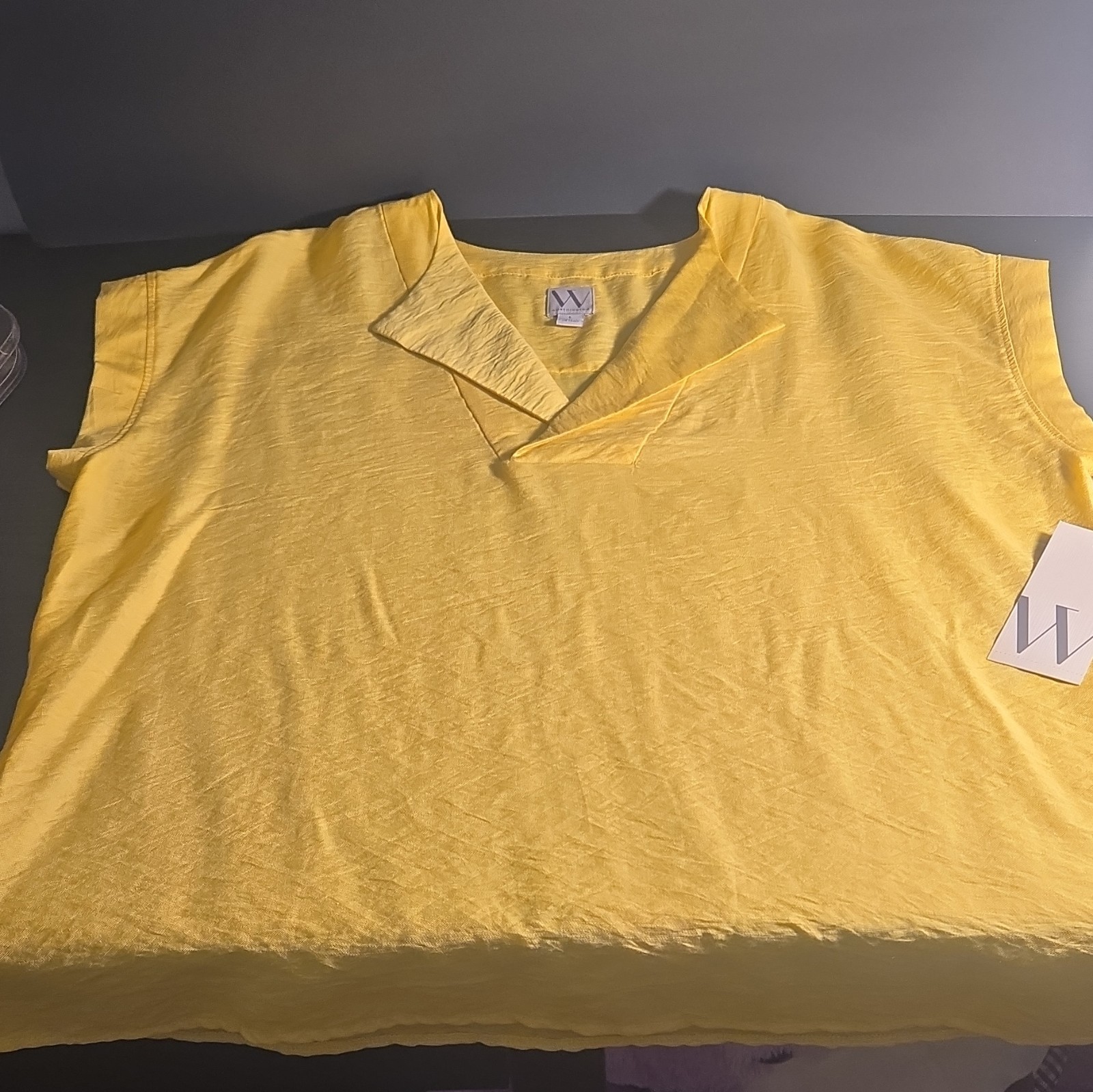 Worthington Women’s L Yellow Sleeveless Collared Pullover Solid Blouse
