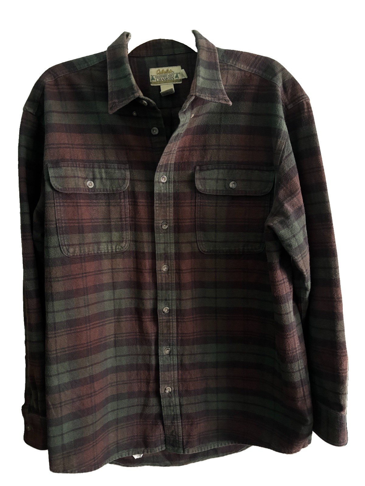 Cabelas Deerskin Soft Chamois Shirt Mens XL Tall Green/Black Cotton Button Down