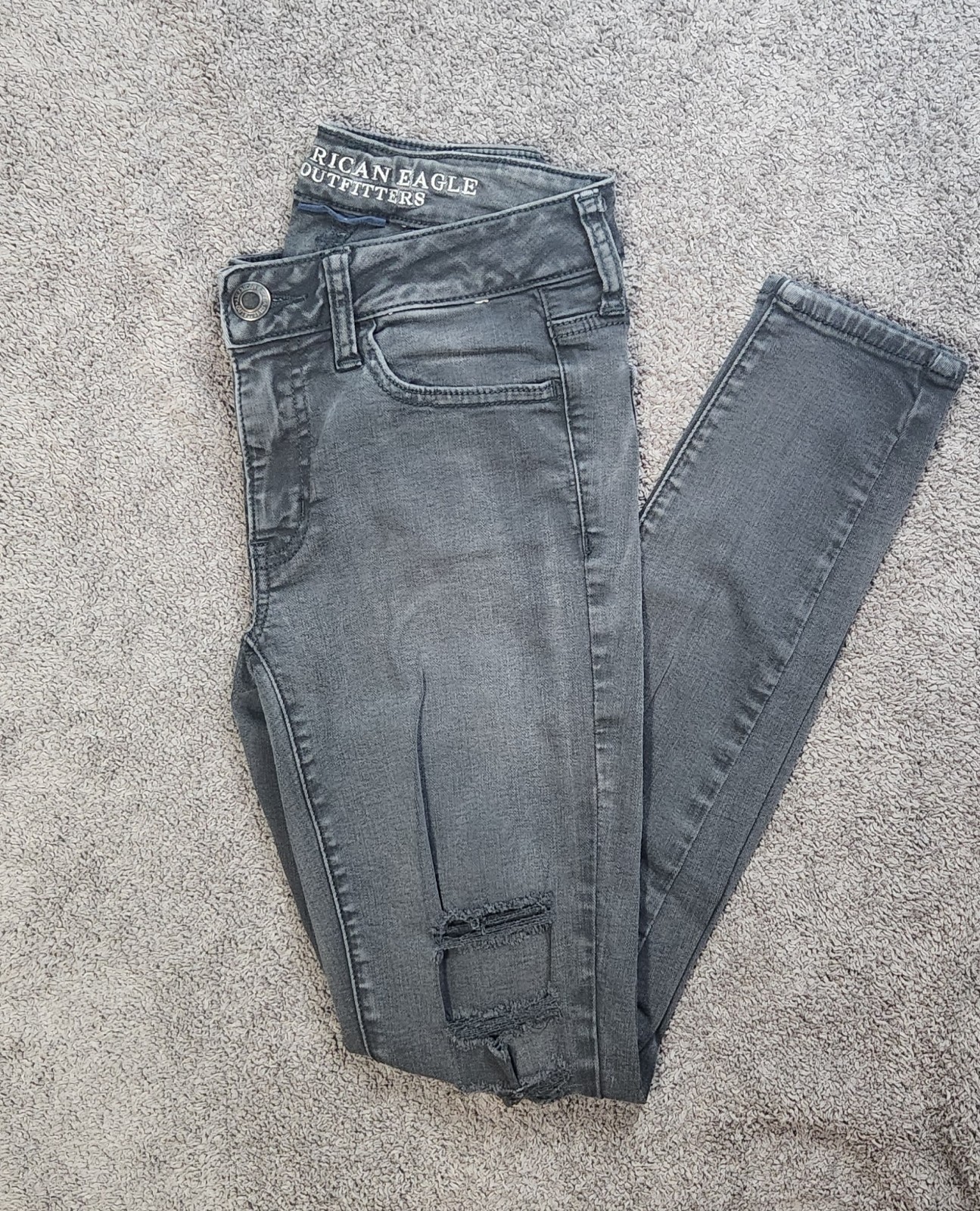 Black Destroy American Eagle Outfitters Low Rise Jeggings Skinny Jeans 2 Grunge