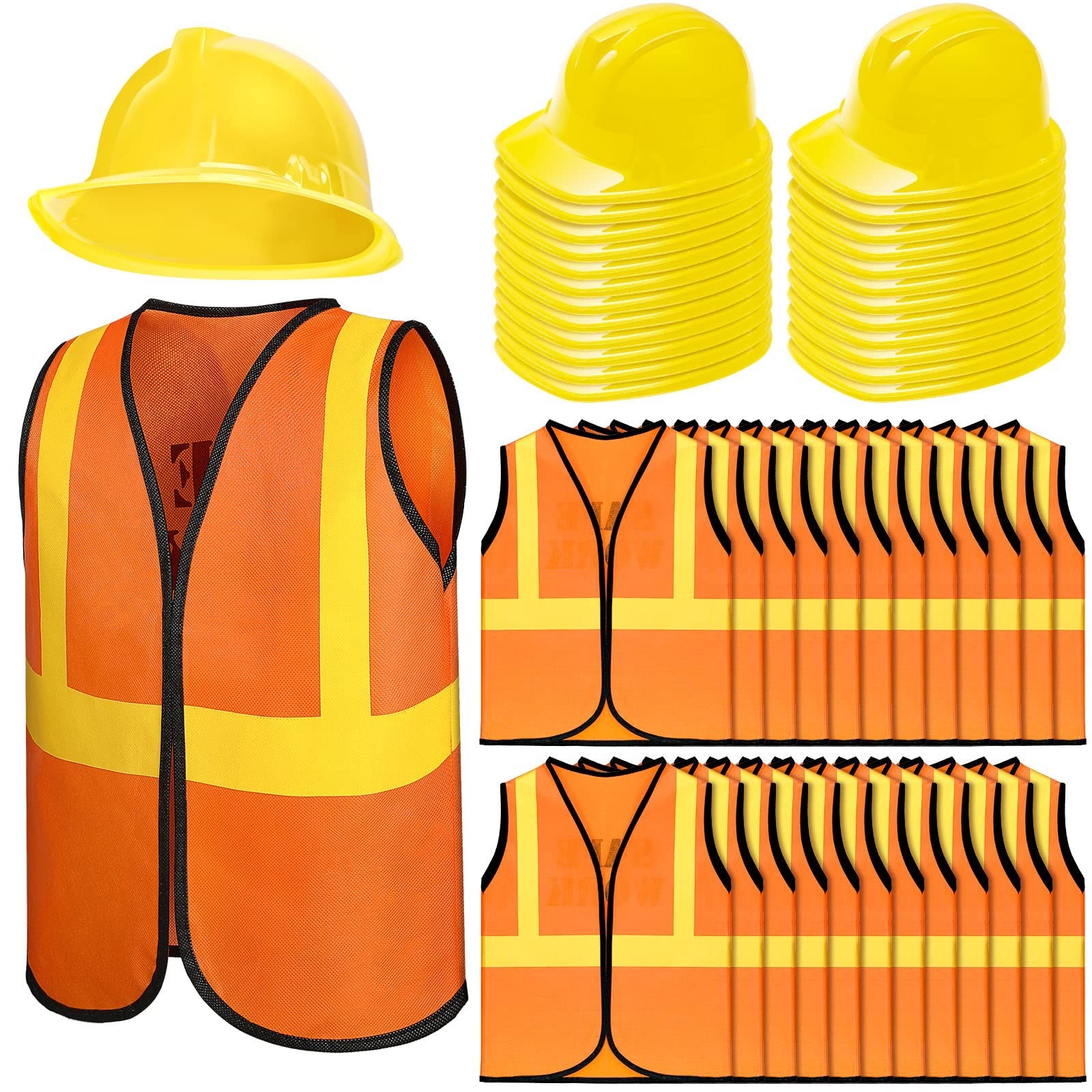 Kids Construction Worker Costume Set – Vests, Hats for Birthday Party & Hallowee