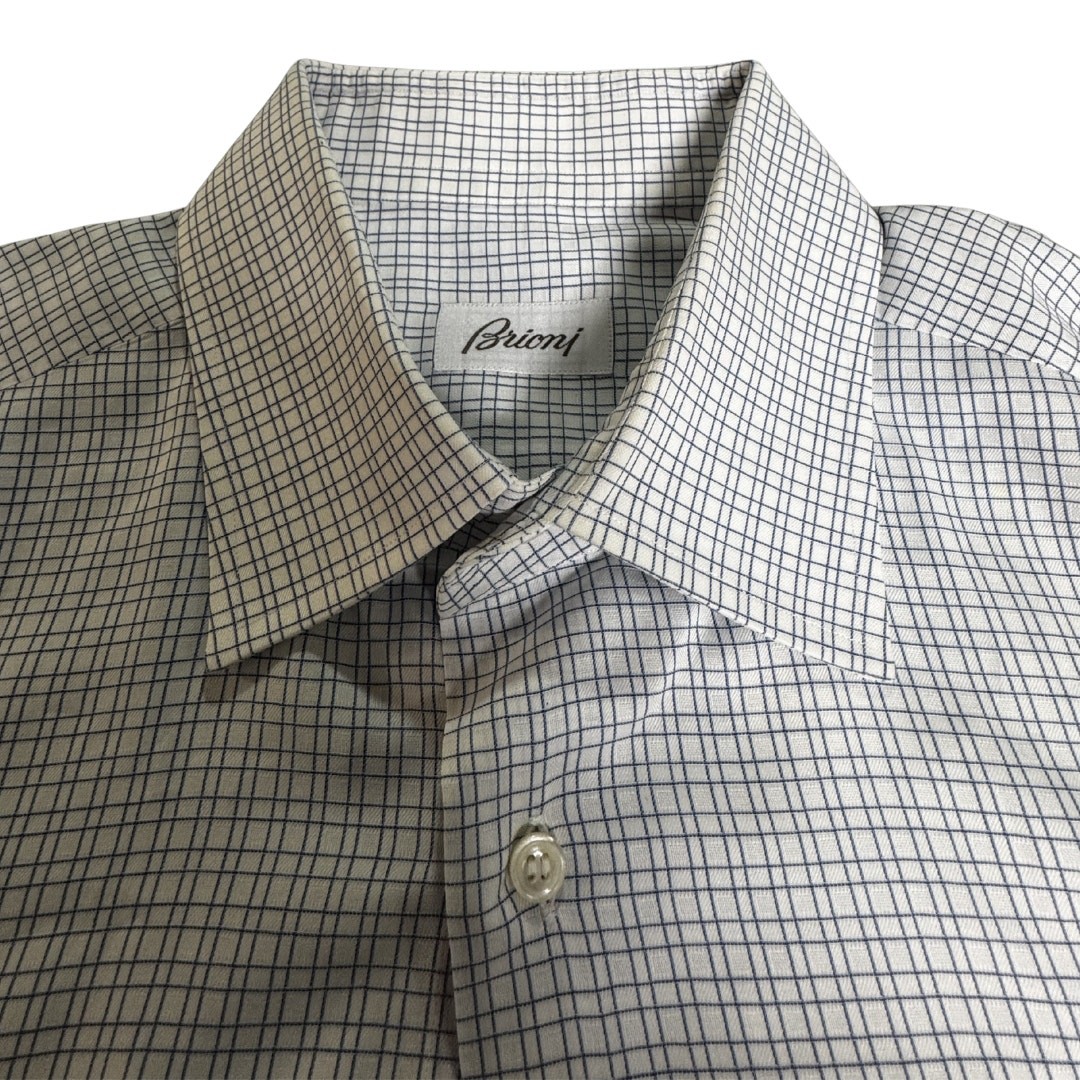 Brioni Dress Shirt Men’s 16.5 White Blue Check Luxury Cotton