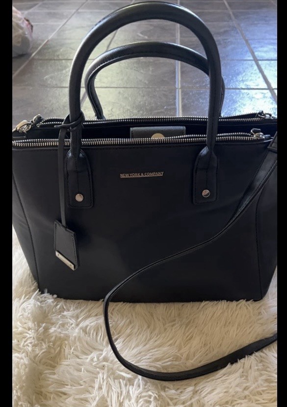 New York & Company Black Satchel Top Handle Bag Zip Detachable Strap
