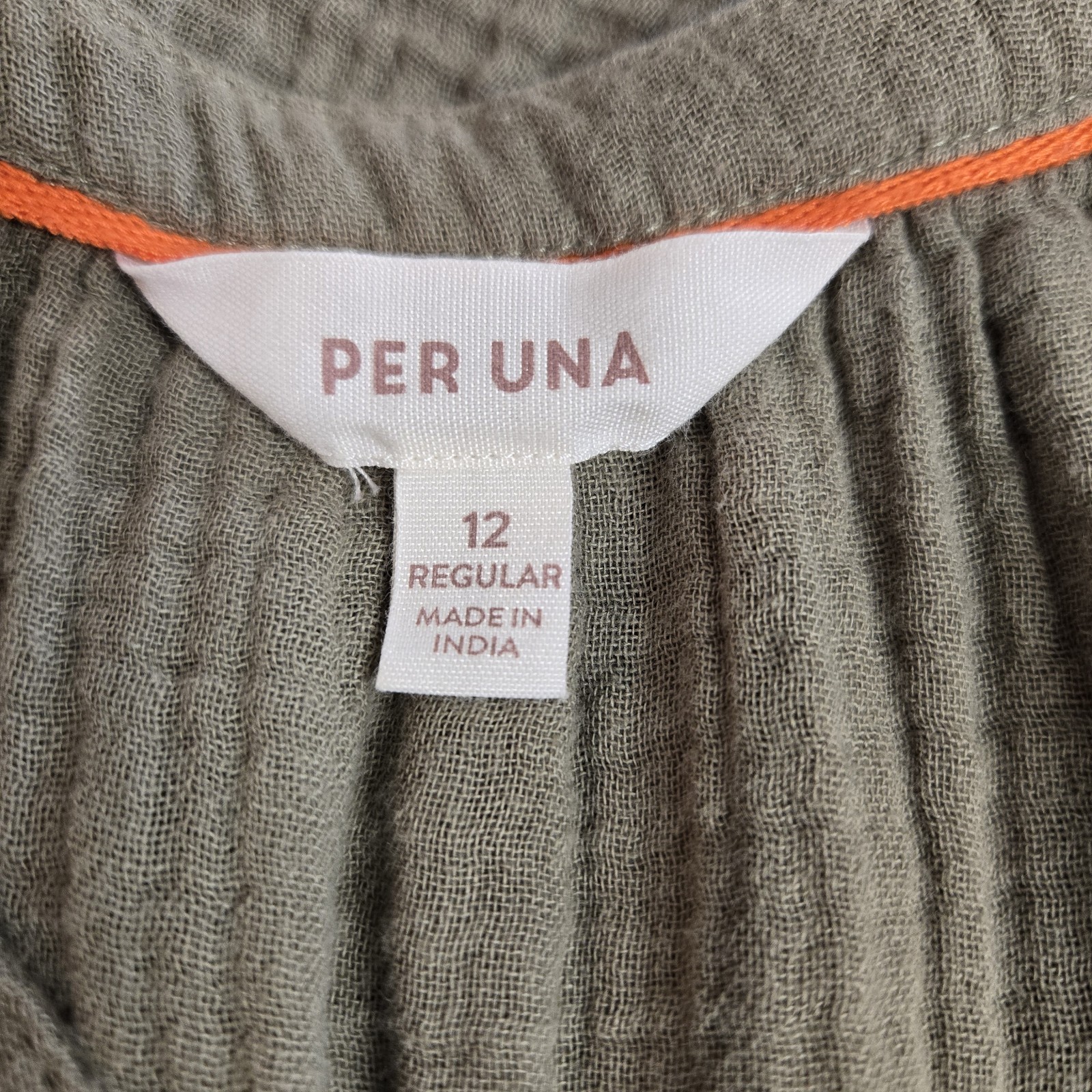 Marks & Spencer Per Una Pure Cotton Textured Notch Neck Tiered Khaki Dress Sz12