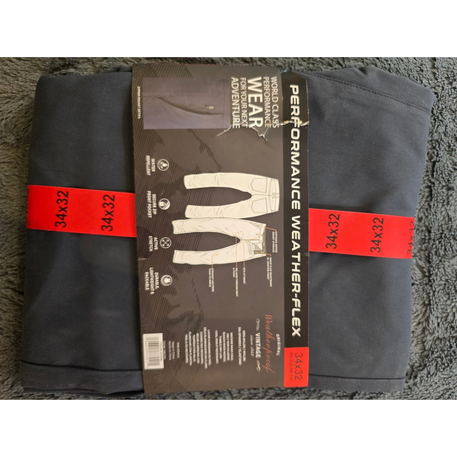 Weatherproof Vintage Mens Performance Weather-Flex Flat Front Pants 34×32 Storm
