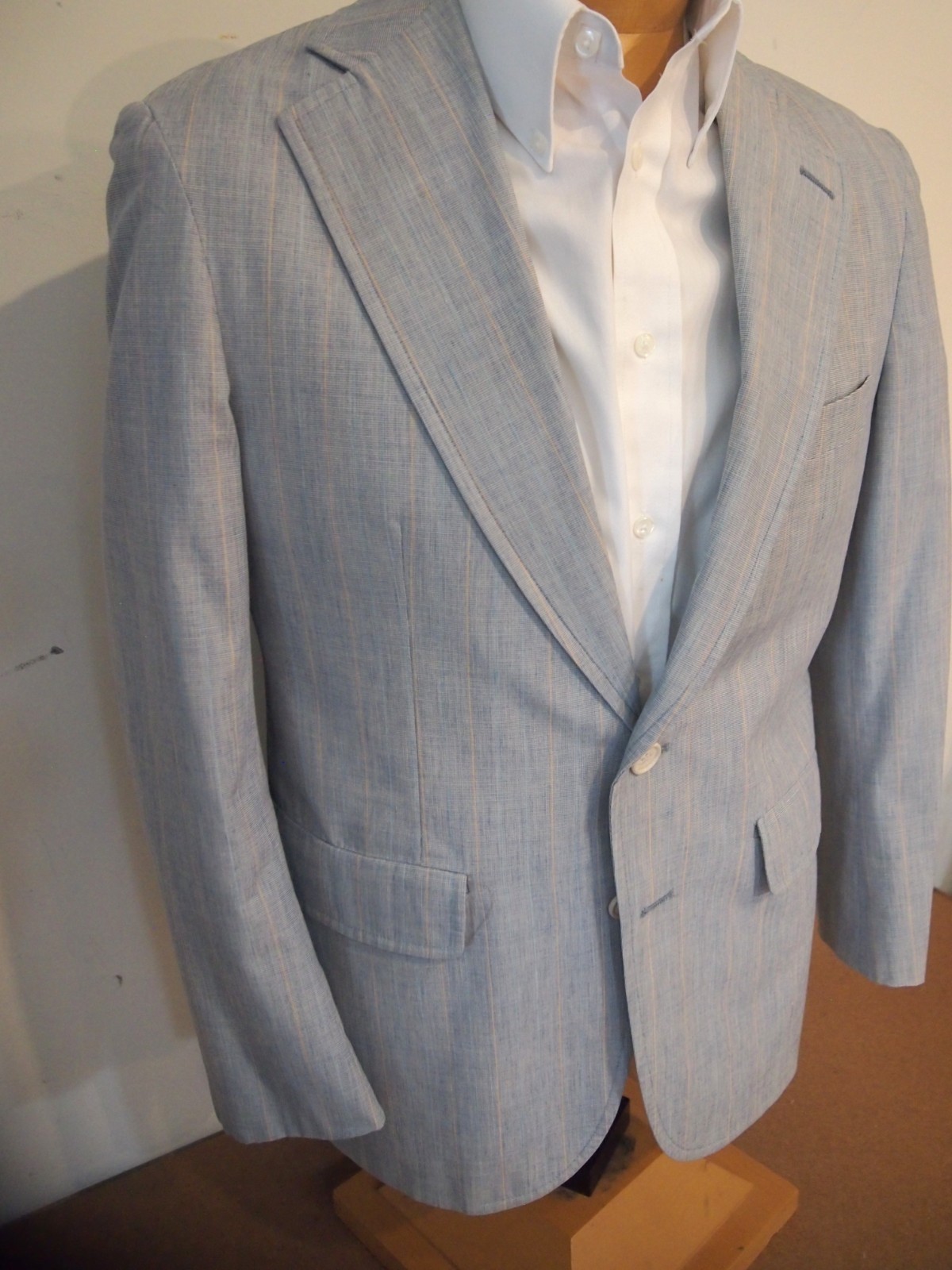 Vintage Haspel 2 Piece Cotton Blue Suit 38 short 30W x 28 Inseam Made in USA