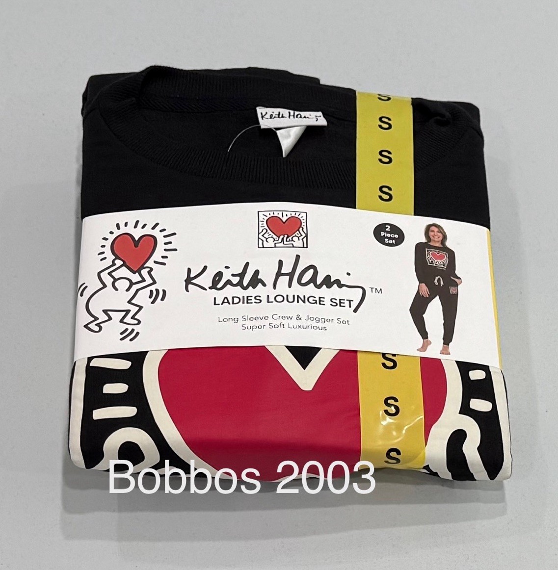 Keith Haring Women’s Long Sleeve & Joggers Soft Fleece Lounge Set, Black, S