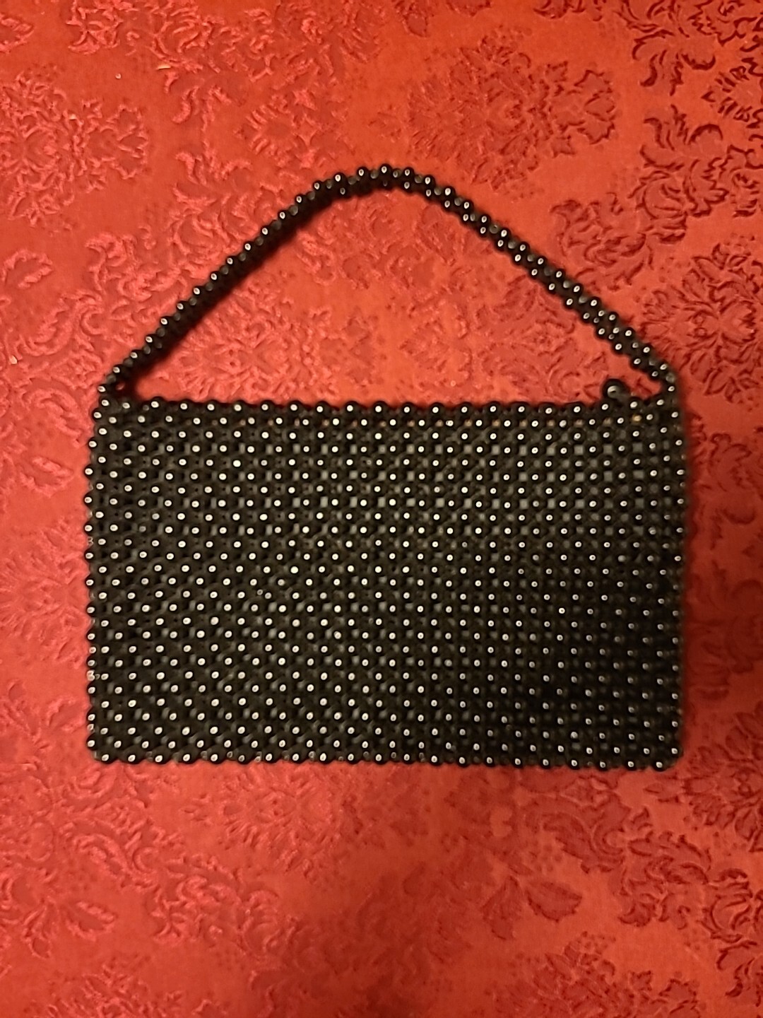 Bags By Josef Hand Beaded In Japan Black Purse 12 1/2″ x 8″ Zipper Closure