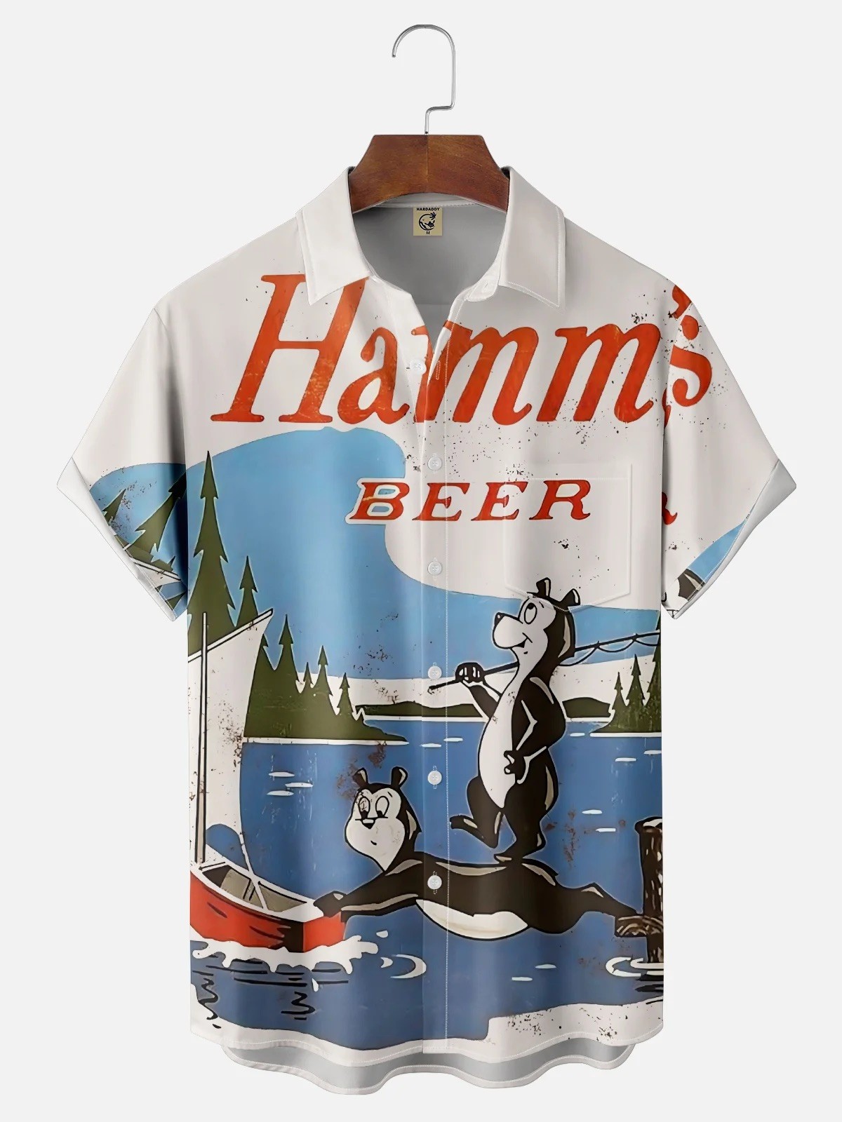 Cartoon Beer Chest Pocket Casual Shirt