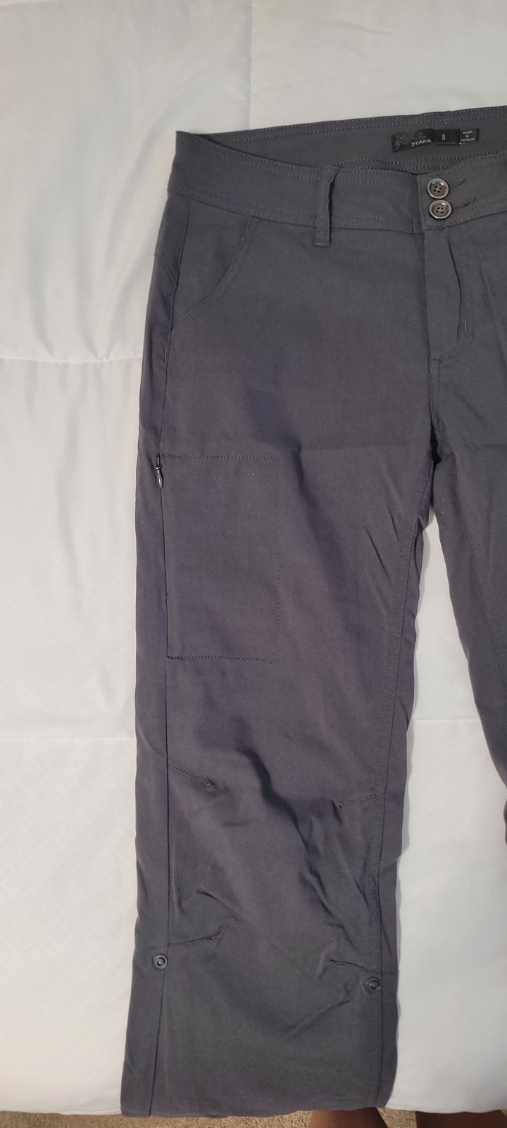 PrAna Halle Pants Womens 8 Gray Bootcut Roll Up Snap Stretch Zion Outdoor Hiking