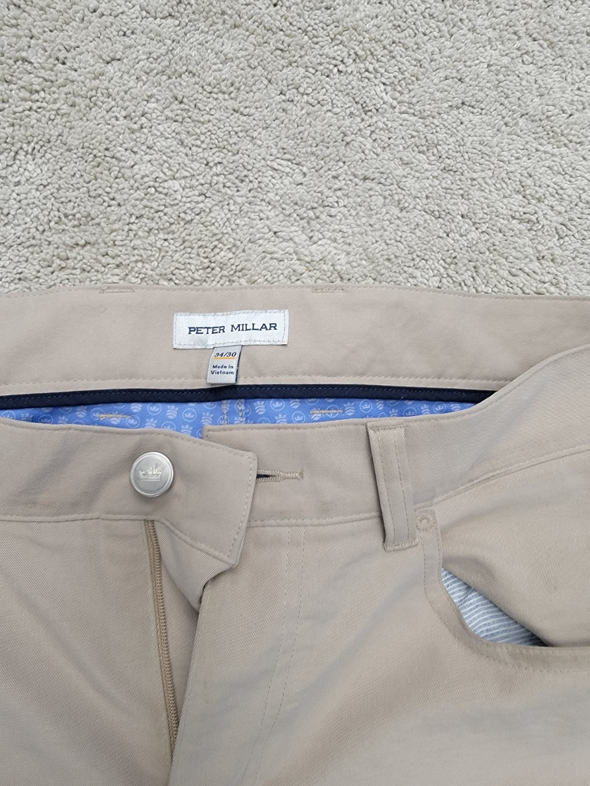 Peter Millar Men’s 34×30 Navy Performance Pants Straight Leg 5 Pocket Flat Front