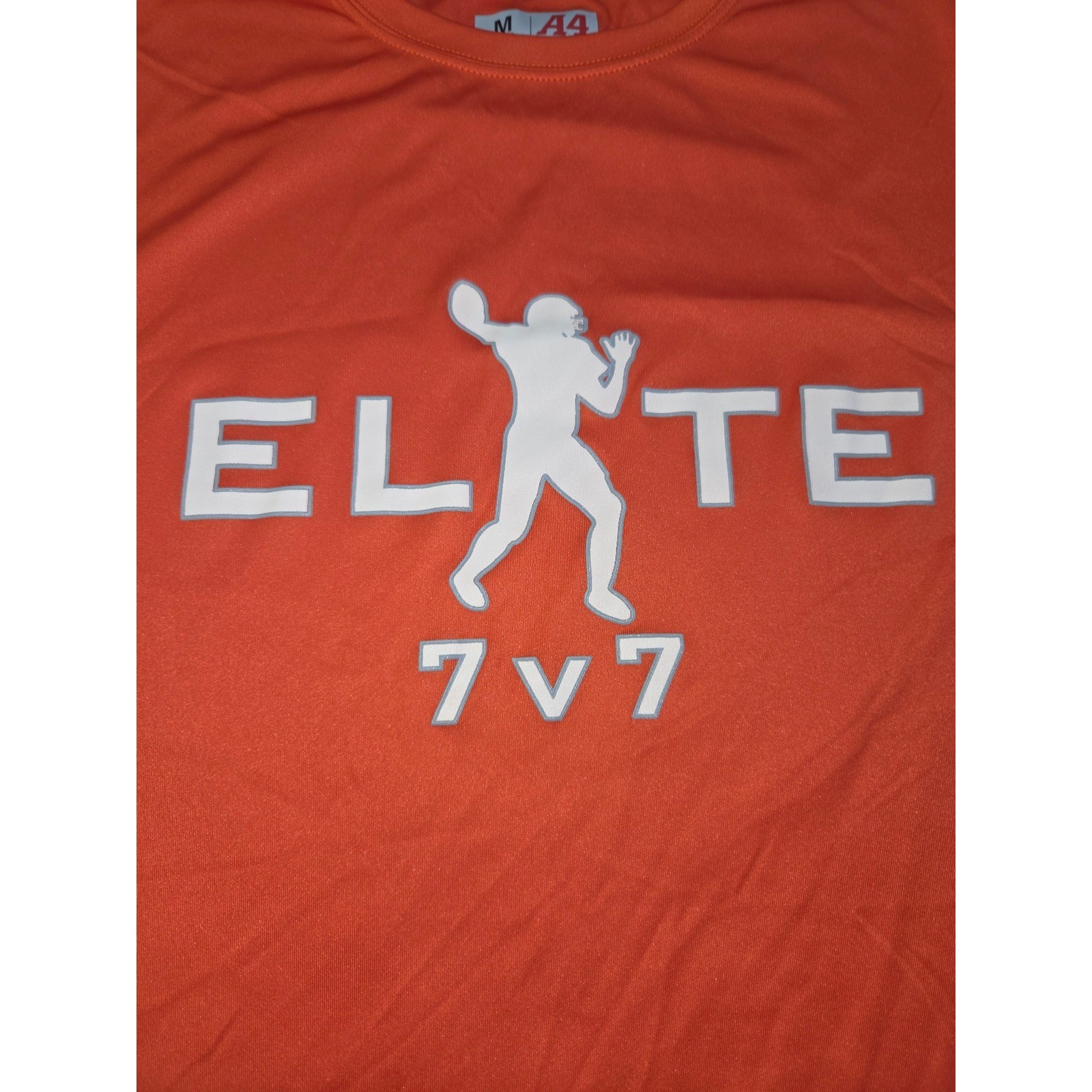 A4 Elite 7v7 Shirt Mens Medium Orange Graphic Cooling Performance Tee N3142