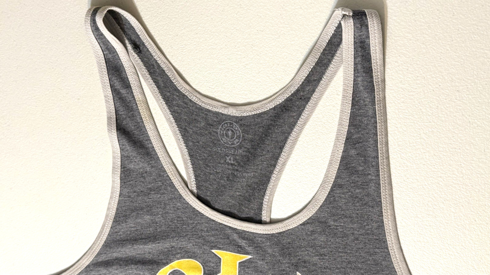 Vintage Gold’s Gym EXTRA LARGE GRAY YELLOW Racerback Muscle Tank Top *PRE LOVED*