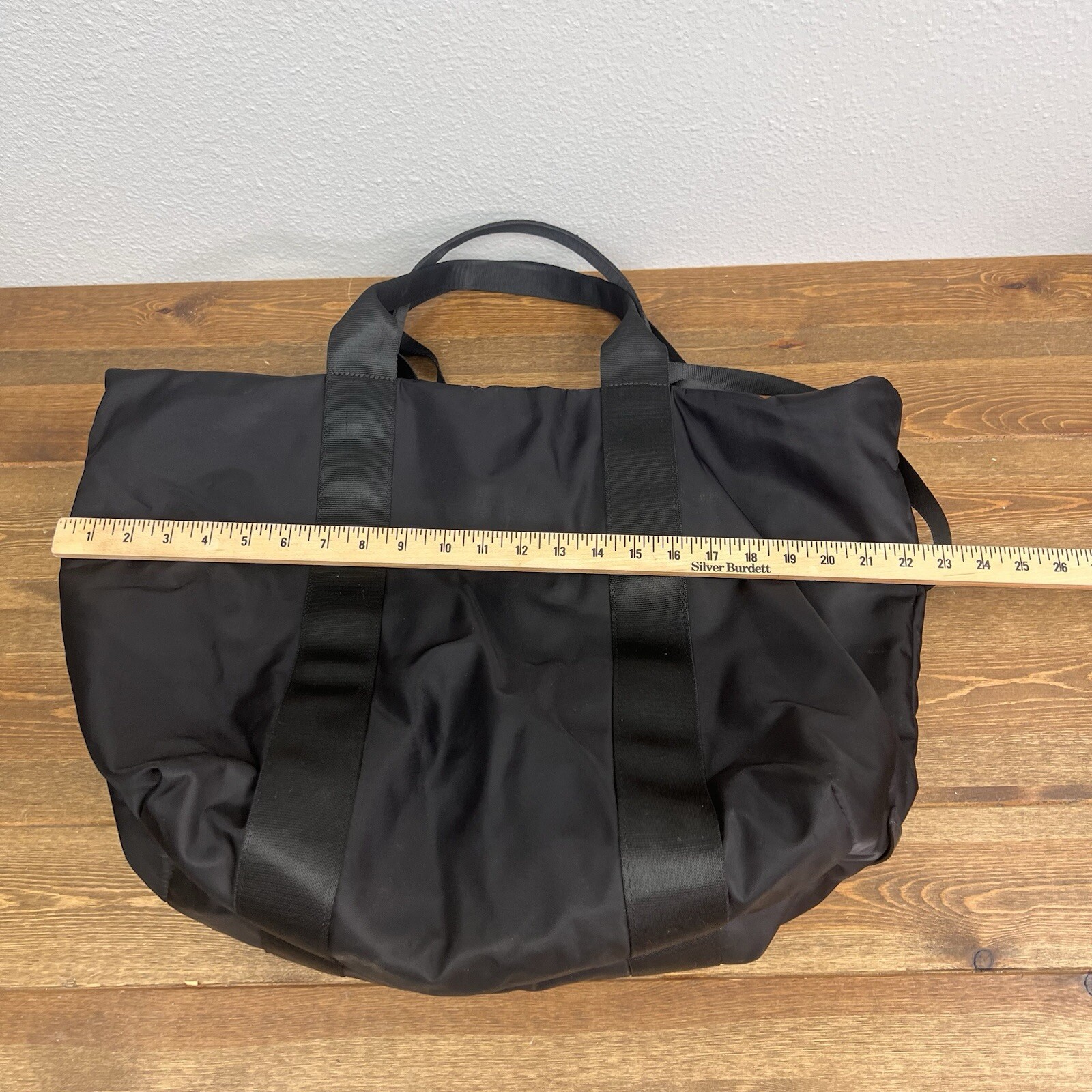 Fabletics The Day Trip Bag Black Lined Yoga Tote With Long Shoulder Straps
