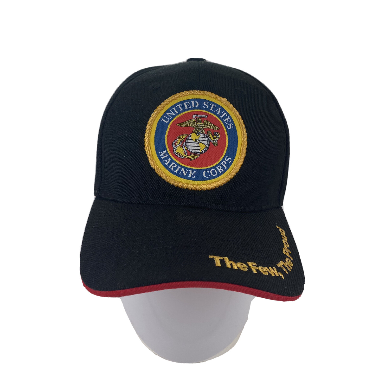 Marine Cap Hat Mens Adjustable Black Red Hook & Loop The Few, The Proud Military
