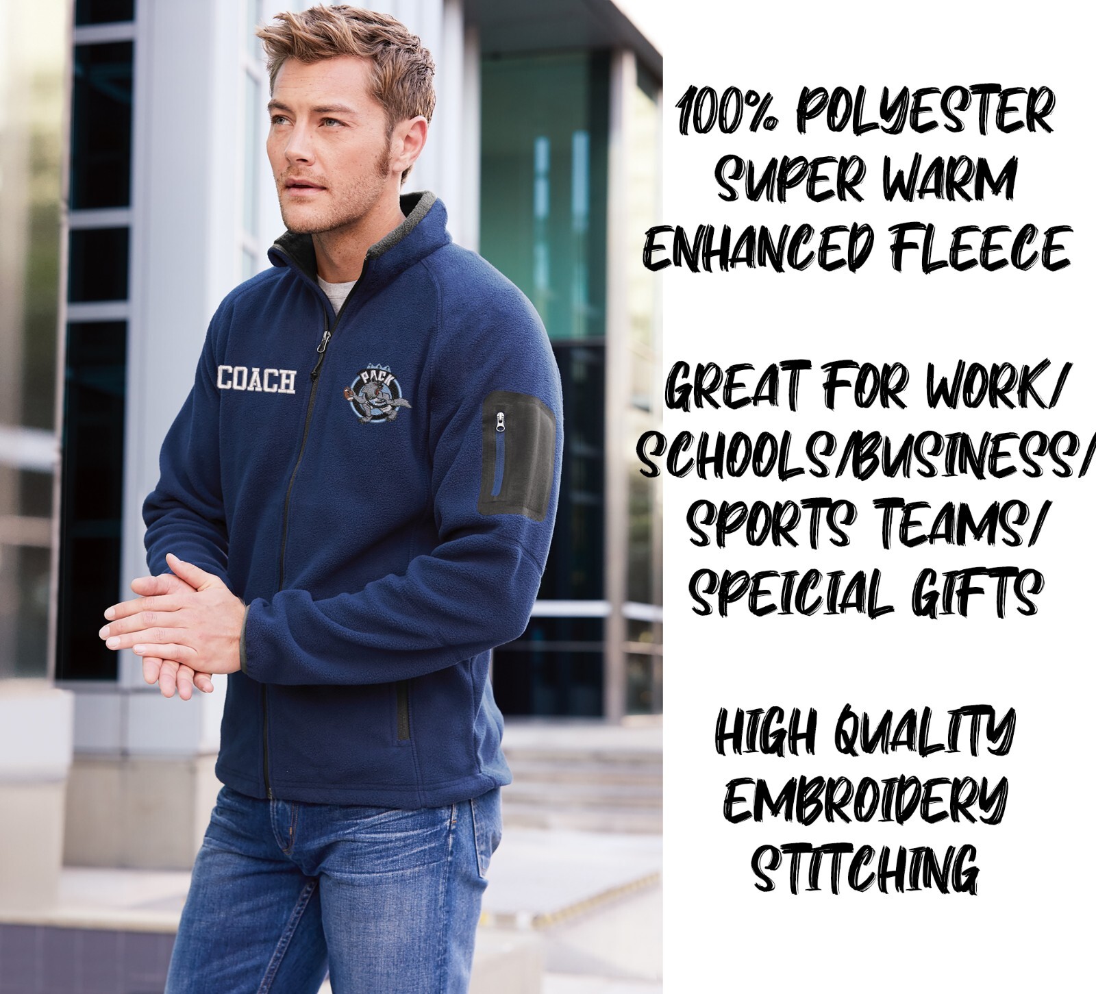 Ink Stitch Your Own Custom Logo Texts Stitching Men Enhanced Fleece Jackets