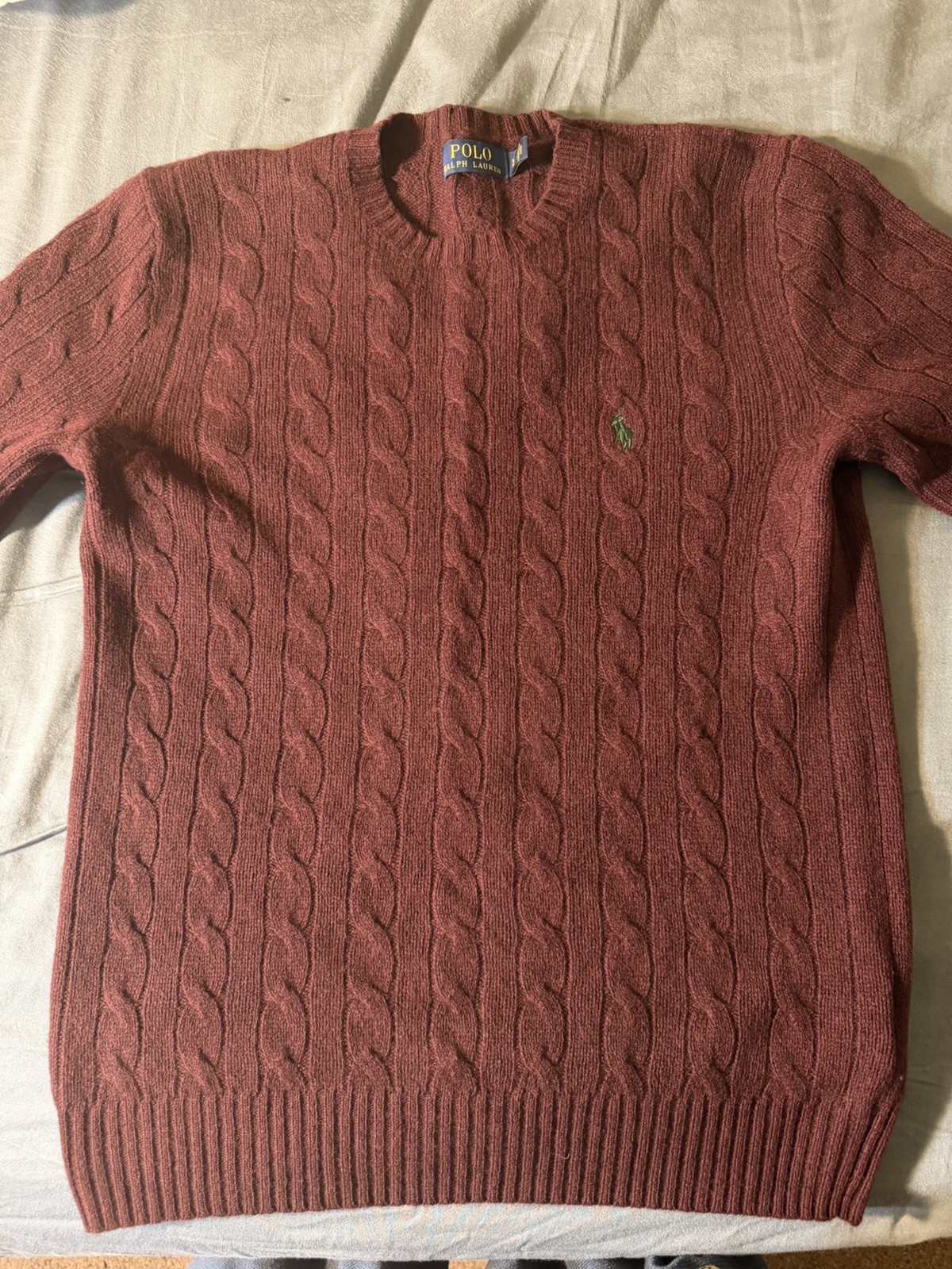 Polo Ralph Lauren Cable-Knit 90% wool 10% Cashmere Sweater Burgundy Sz Small