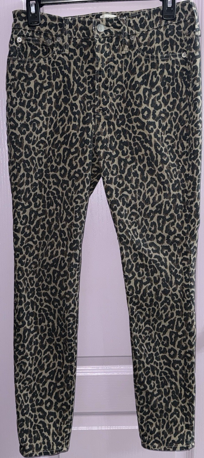 J Crew Denim Size 28 Leopard Print 10” High Rise Toothpick With Pockets