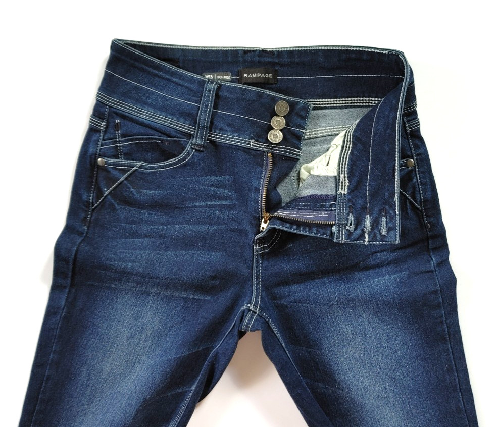 RAMPAGE “WES” Ladies 9 Skinny Stretch High Rise Jeans Dark Blue White Stitch EUC