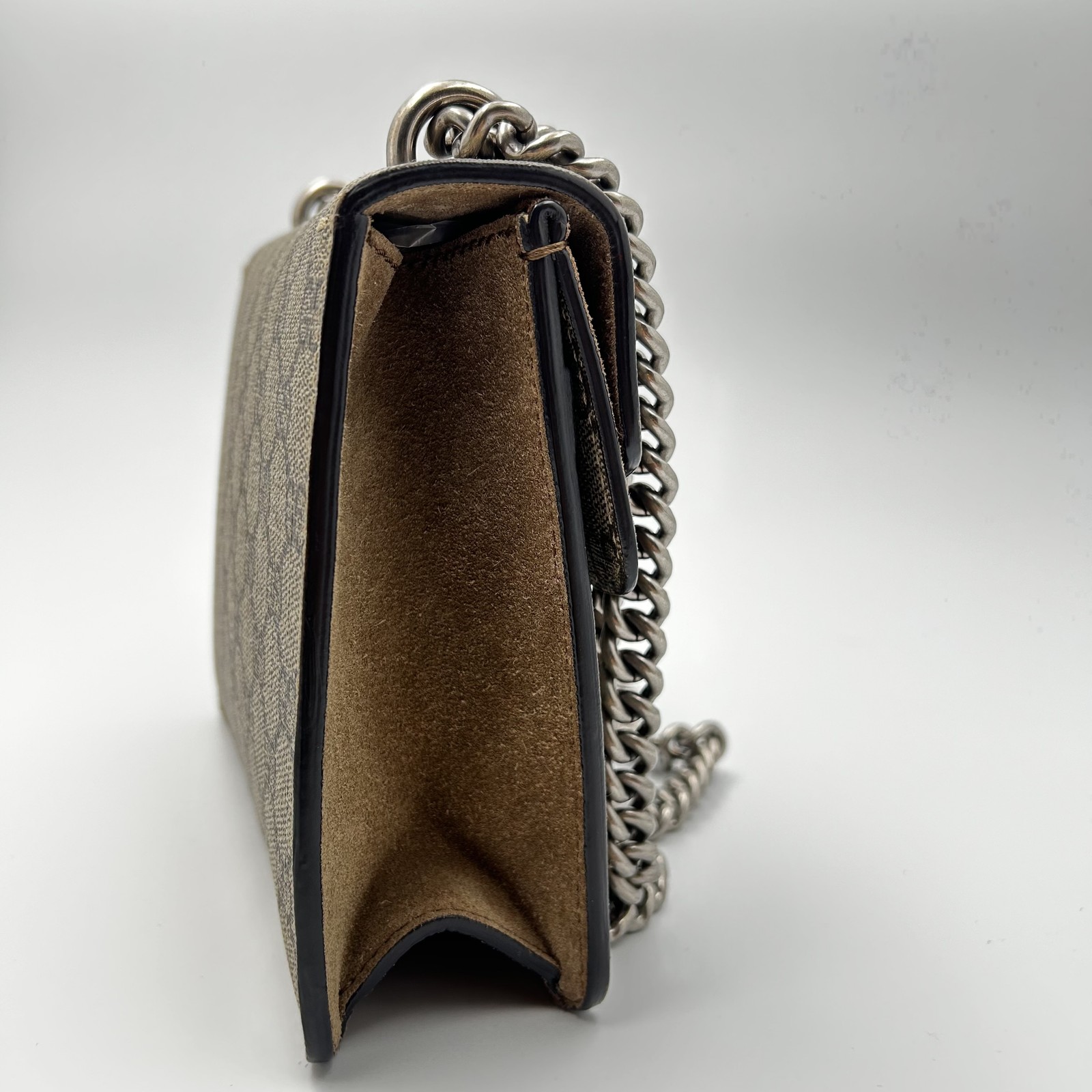 GUCCI Dionysus Mini GG Supreme Canvas Chain Crossbody Shoulder Bag Silver HW